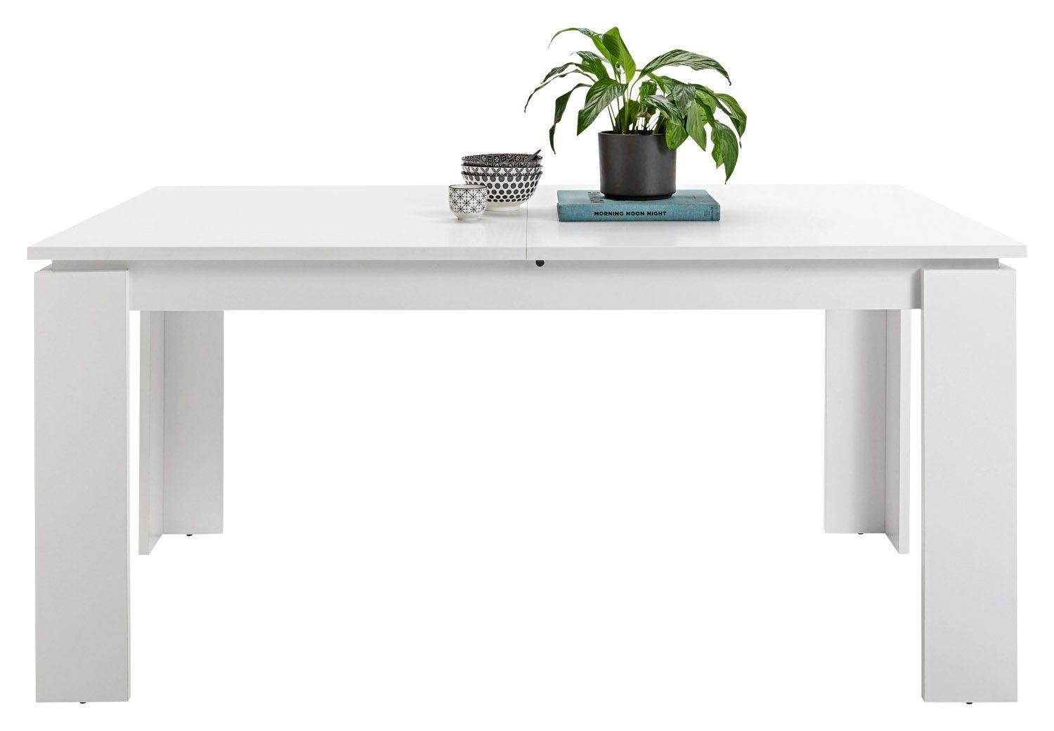 xonox.home Esstisch ROVIGO, B 160 cm, T 90 cm, Weiß matt, mit Auszugfunktion und 1 Einlegeplatte