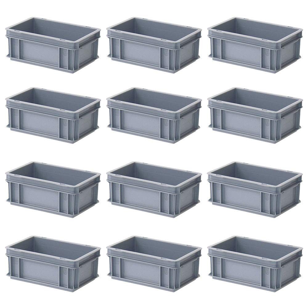 BRB-Lagertechnik Stapelbox 12x Eurobehälter mit 2 Griffleisten, LxBxH 300x200x120 mm, Leichte und stabile Eurobehälter