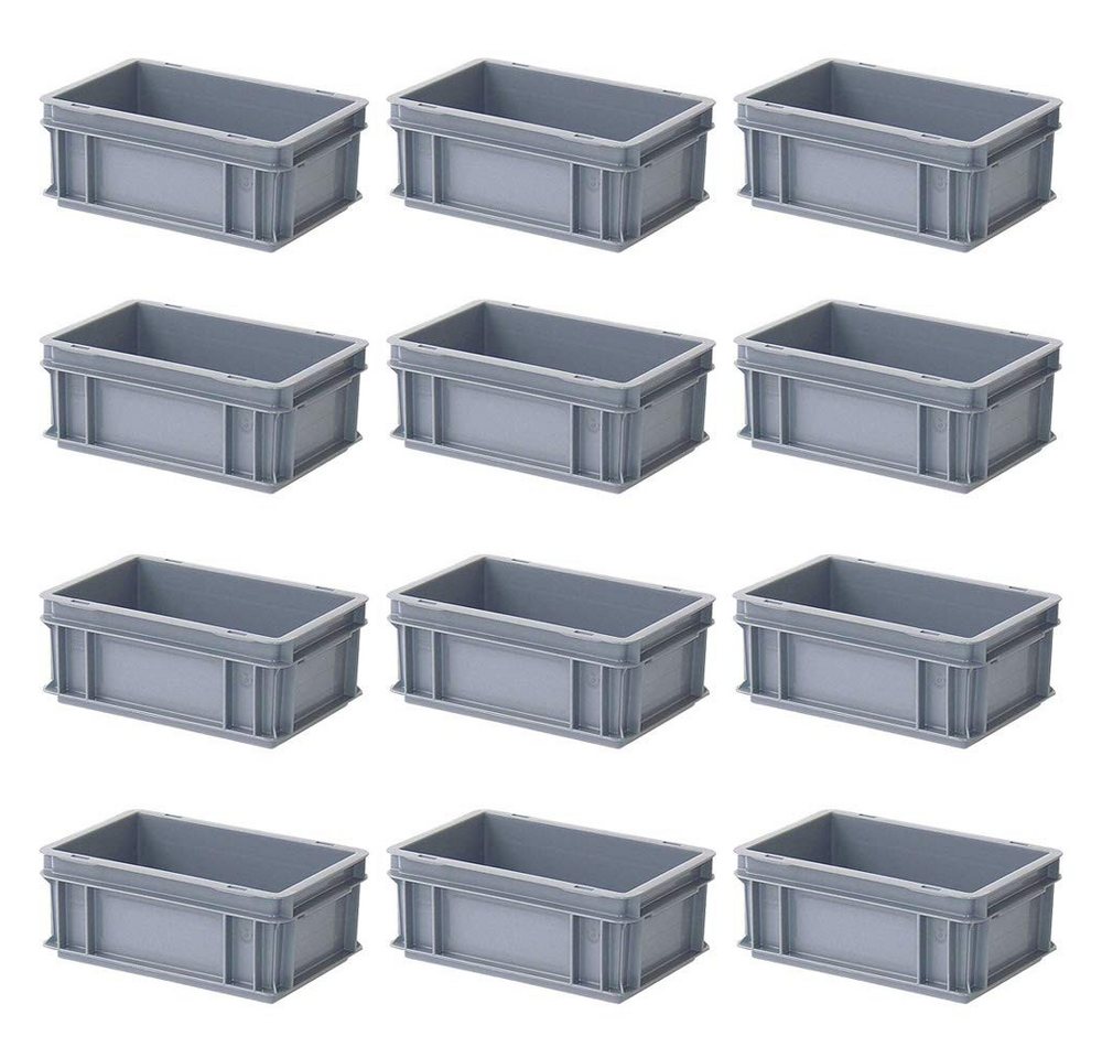 BRB-Lagertechnik Stapelbox 12x Eurobehälter mit 2 Griffleisten, LxBxH 300x200x120 mm, Leichte und stabile Eurobehälter