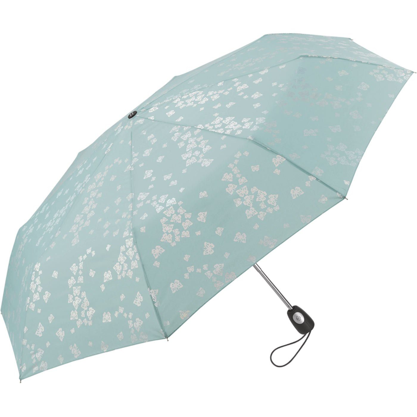 Pierre Cardin Taschenregenschirm schöner Damen-Regenschirm mit Auf-Zu-Automatik, ein zart schimmernder Schmetterlingsschwarm