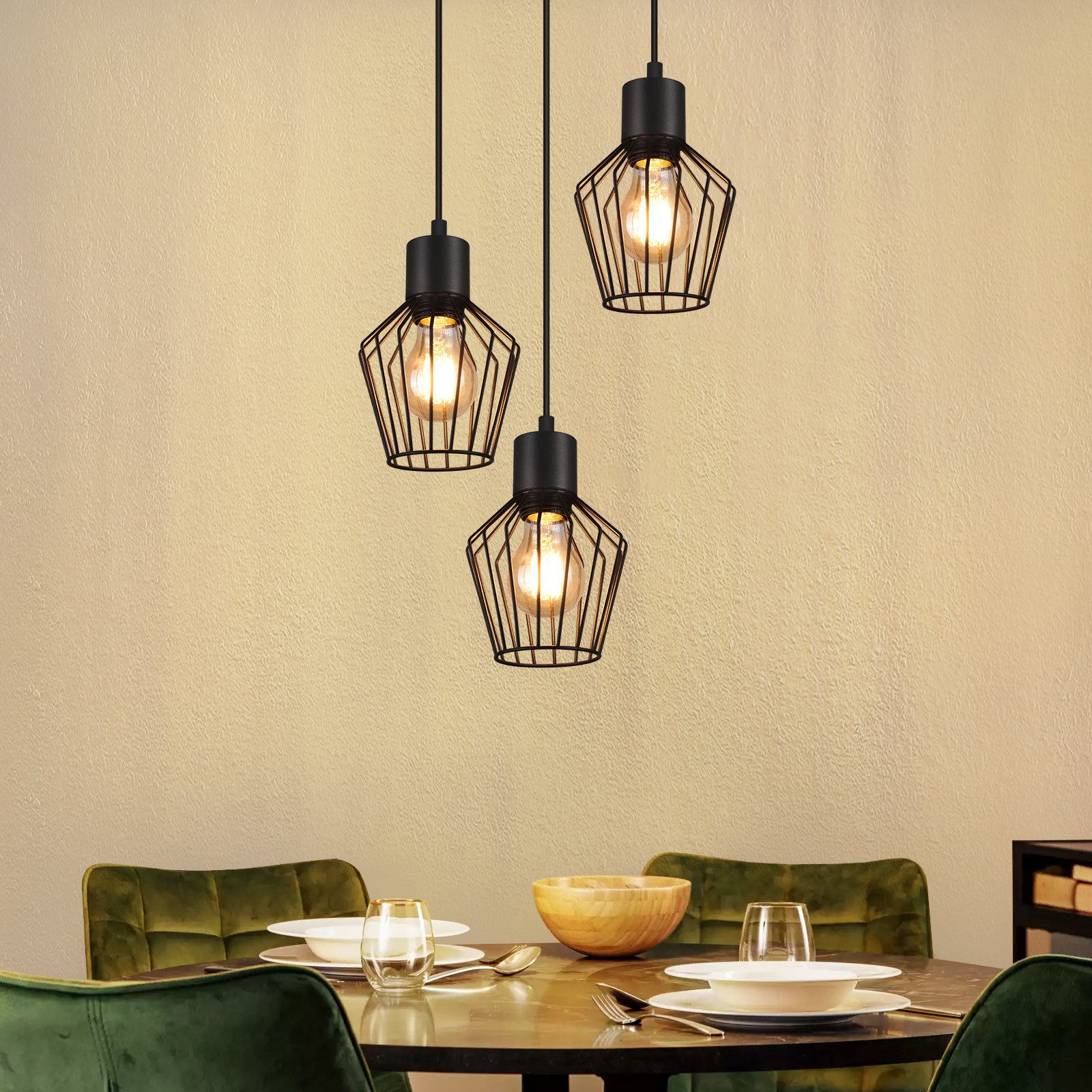 ZMH Pendelleuchte Esszimmer 3 Flammig Schwarz günstig online kaufen