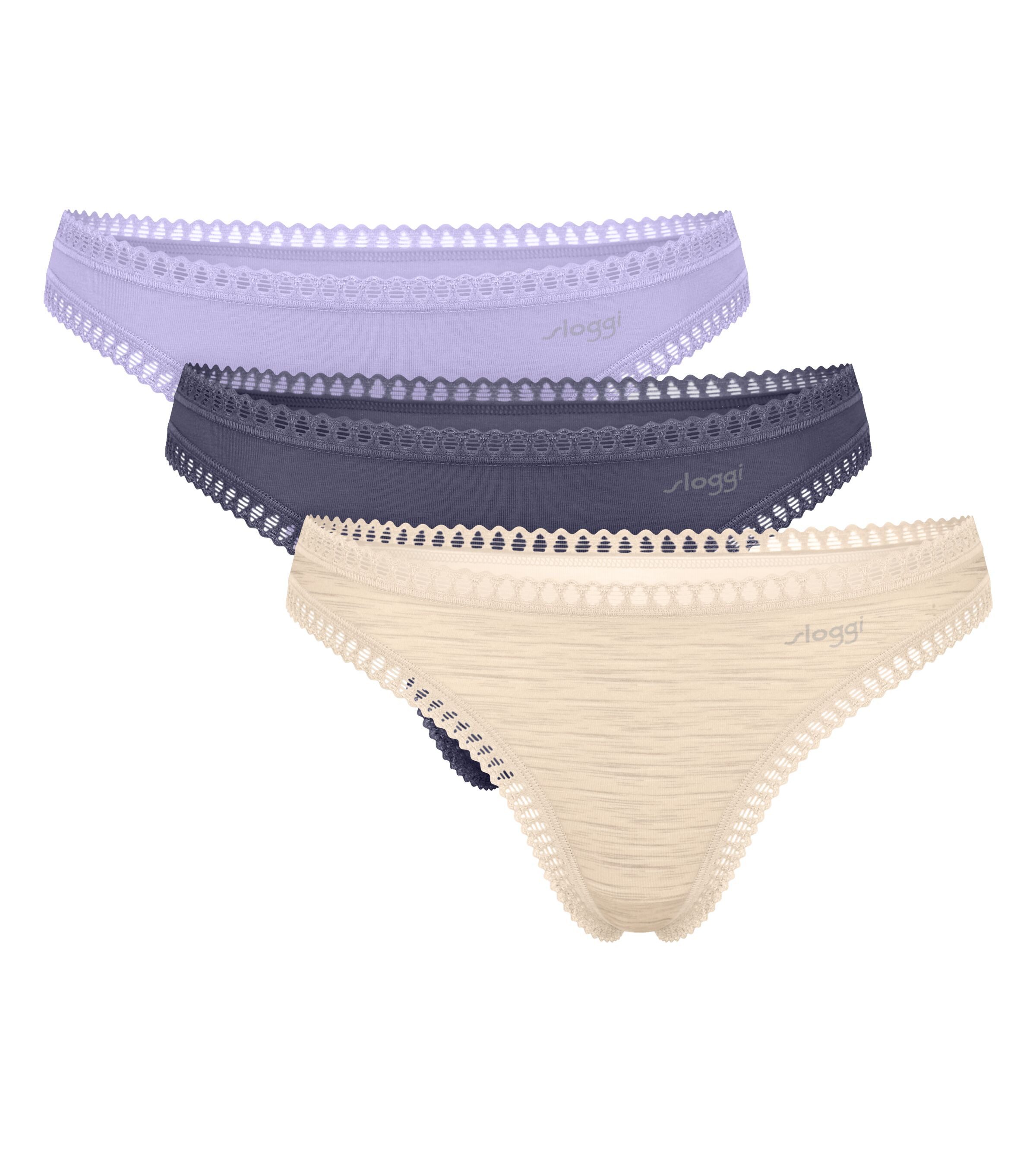 sloggi String GO Crush (3er Pack) dehnbare Spitzendetails, Multipack, Cotton-Mix, bequem