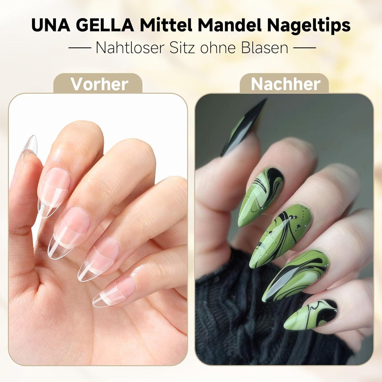 LuxusKollektion Kunstfingernägel Tips Gelnägel 216 Stück Mandel Gel Press On Halb-Mandel – Bild 3 von 5