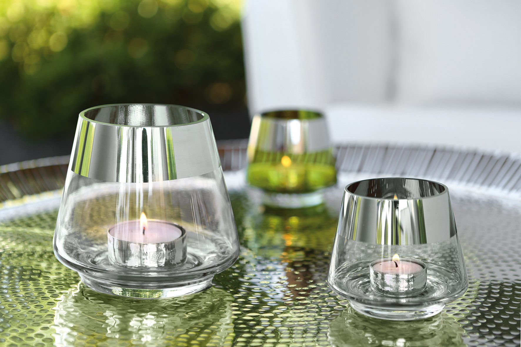 Fink Teelichthalter JONA Teelichthalter - H.13cm - Glas/ Silberfolie - transparent (1xTeelichthalter, 1 St., Leuchte - Geschenk für Frauen), Windlicht Teelicht Kerzenhalter - Eleganter Kerzenleuchter für Zuhause