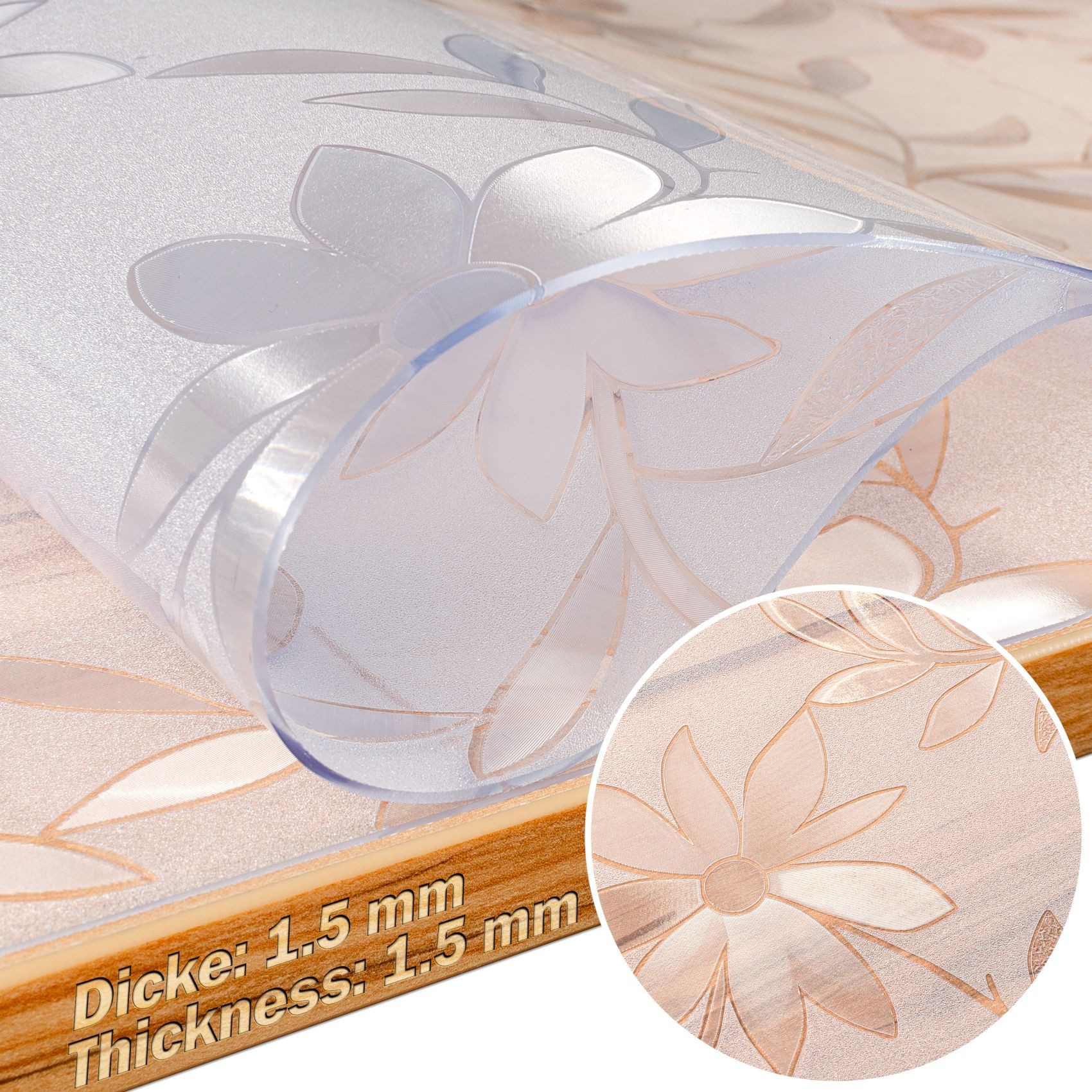 ANRO Tischdecke FLOKY Blume mattiert einseitig 1,5mm Tisch Schutzfolie Geruchsneutral (Rolle 1-tlg, eine Folie), Pflegeleicht 100x130cm Prägung mit Motiv Weiß