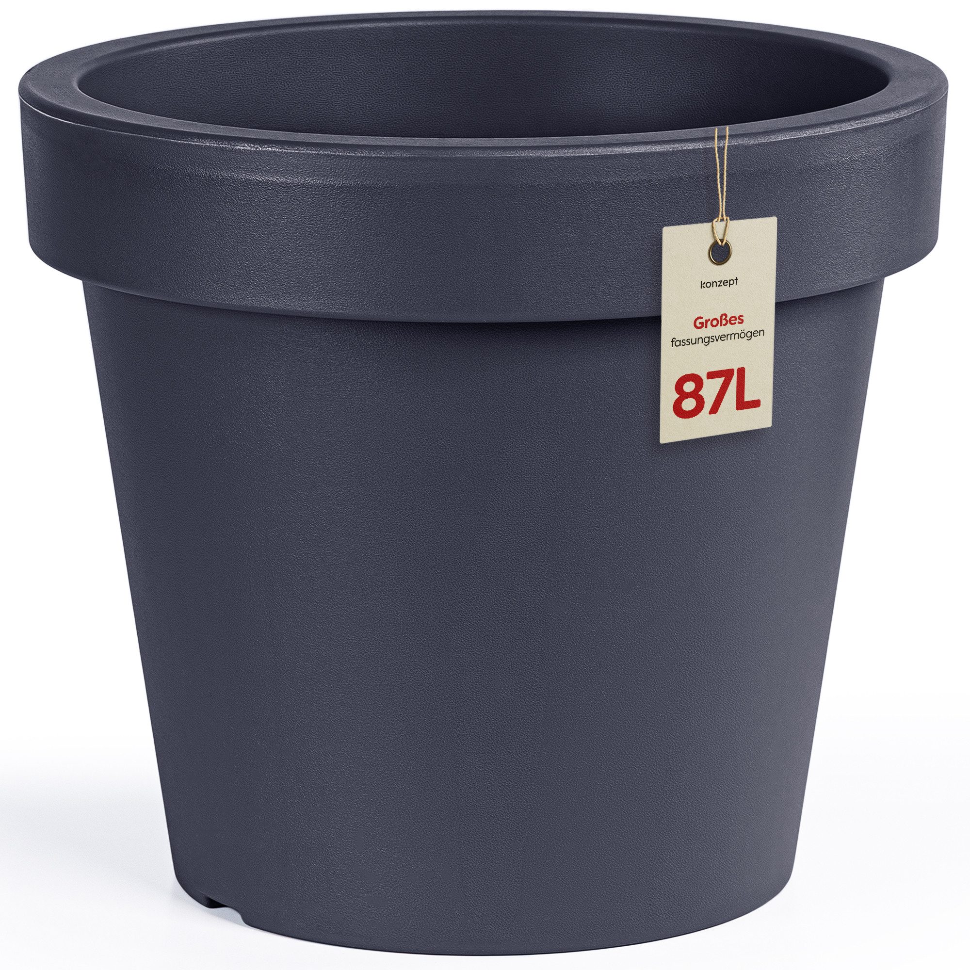 KONZEPT Blumentopf 58 cm Durchmesser, H 52 cm, 87 L in konischer Form, aus Kunststoff, Geprägtem Rand, Konische Form, Stapelbar, Volumen: 87 L