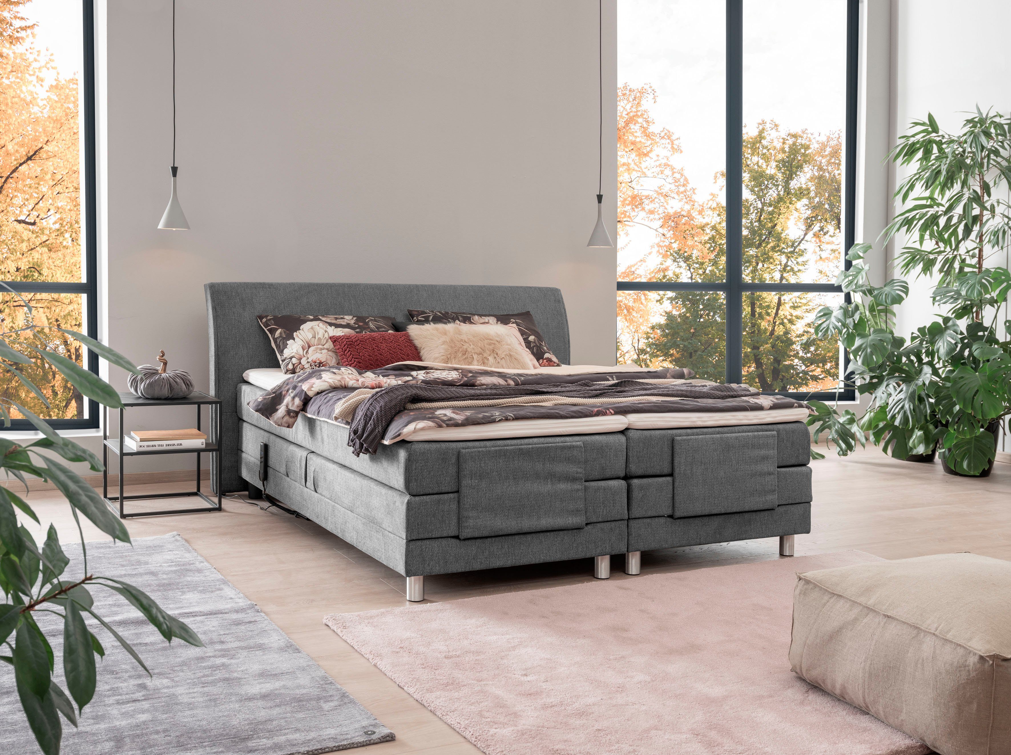 ADA trendline Boxspringbett Edina, mit motorischer Verstellung, inklusive Matratzen und Topper dunkelgrau TCM 89