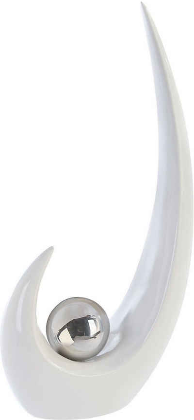 GILDE Dekoobjekt »Skulptur Move, weiß/silber« (1 St), Höhe 48 cm, aus Keramik, Wohnzimmer
