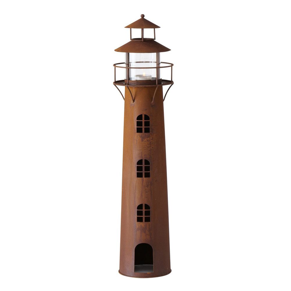 BOLTZE Kerzenlaterne Leuchtturm RUSTY rost braun Windlicht aus Metall H58cm Deko maritim -