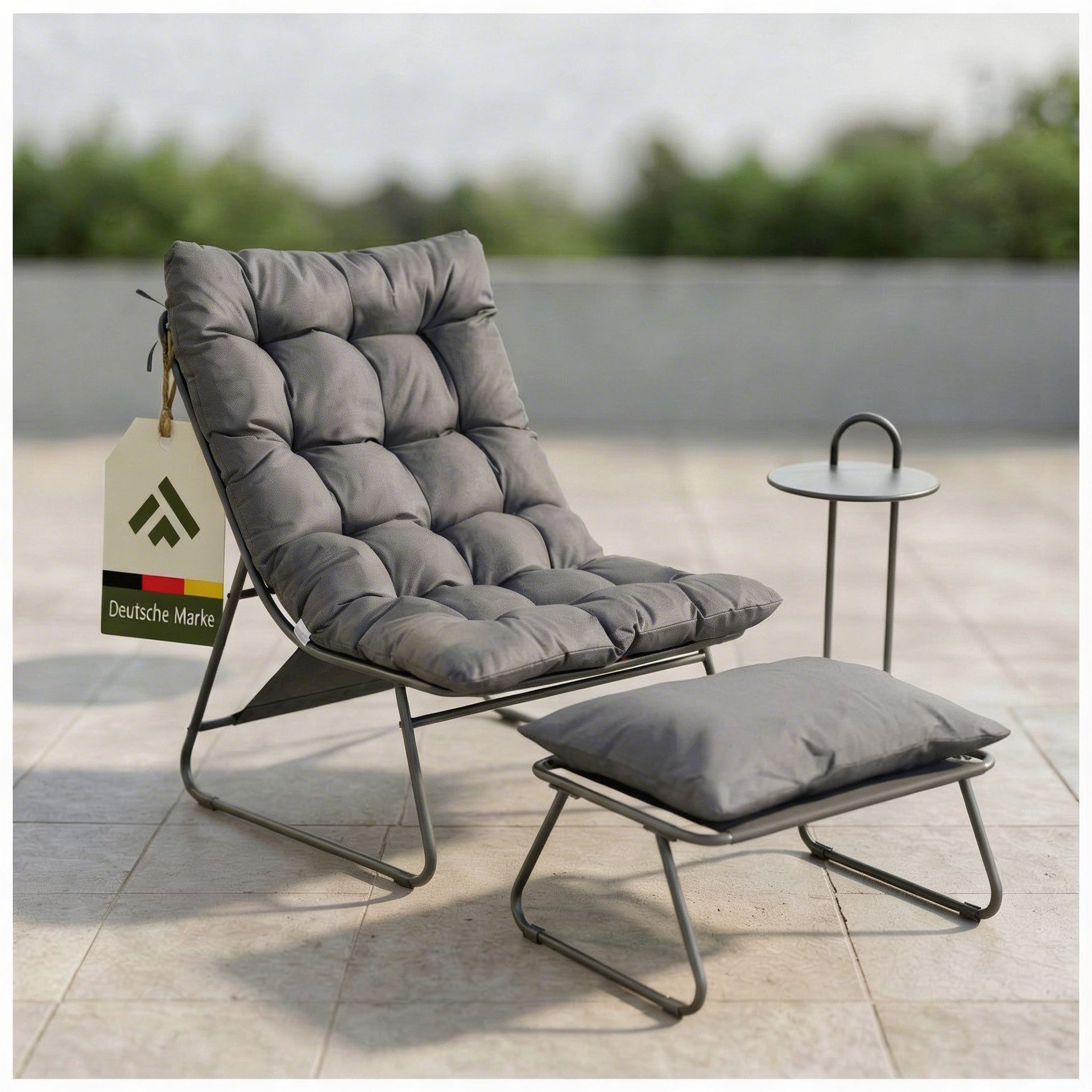 NovaTerra Gartenlounge-Set Entspannungssessel mit Fußstütze + Tisch 3-teiliges Set aus Metall