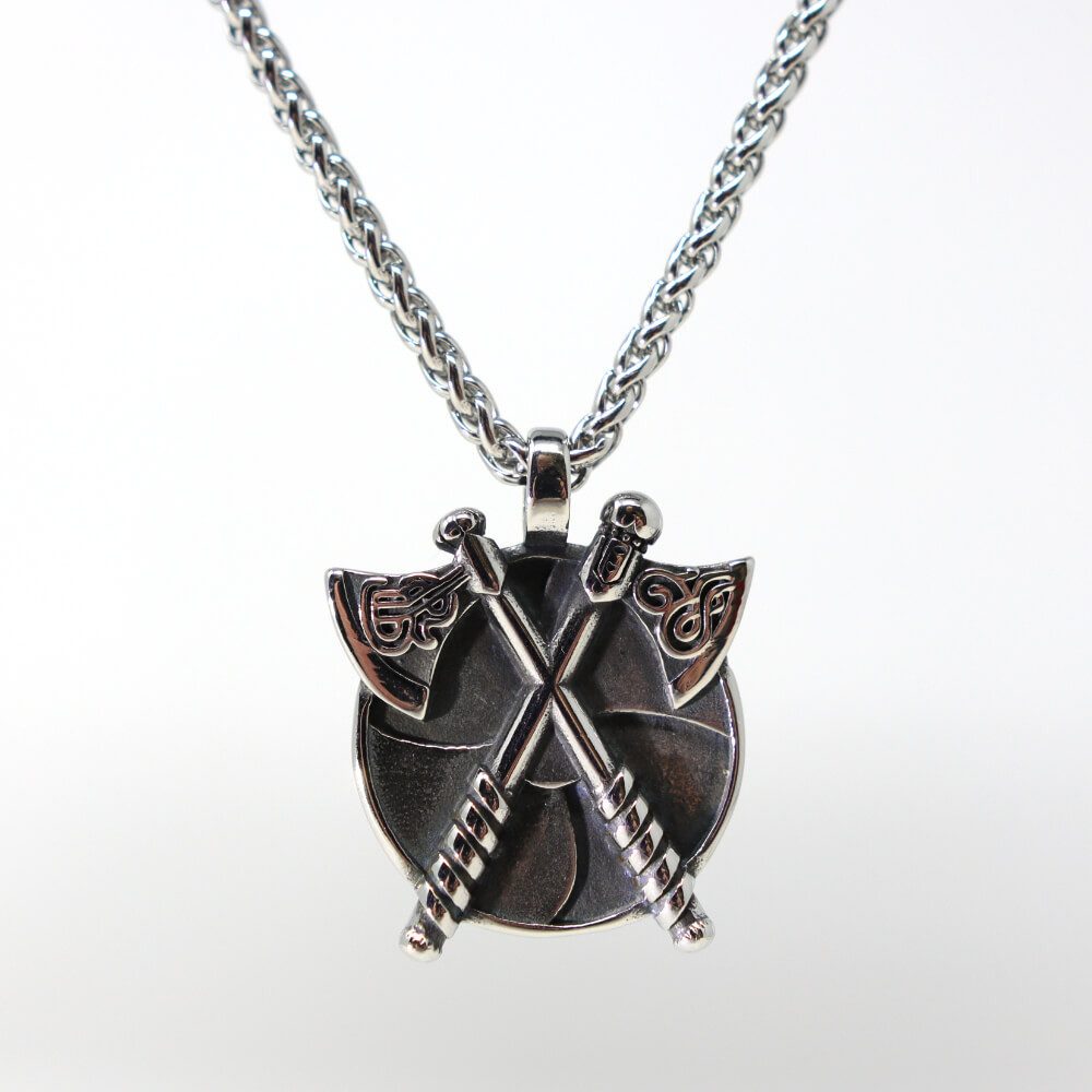 Kette mit Anhänger Lederkette Edelstahlkette 316L AXT AMULETT