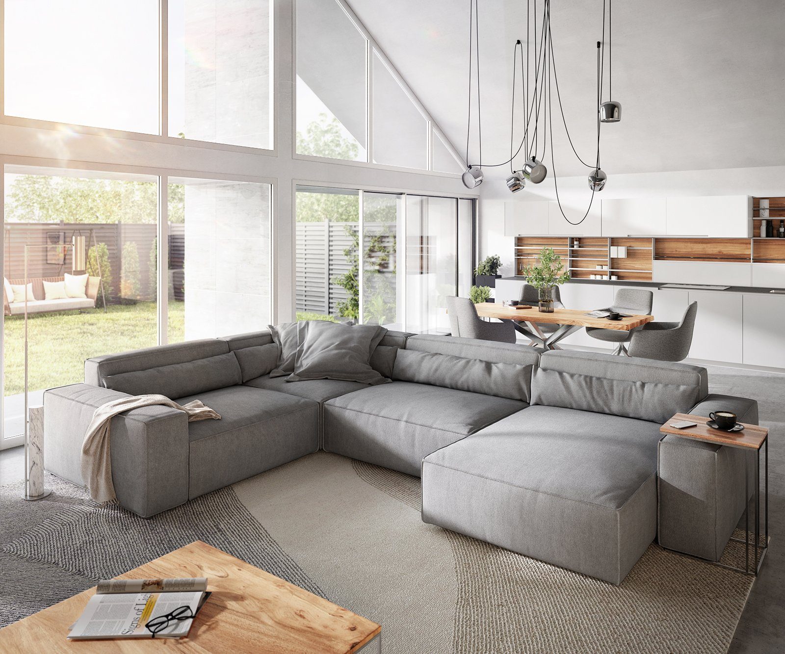 DELIFE Big-Sofa »Sirpio«, XL Mikrofaser Grau 370x270 cm Recamiere variabel