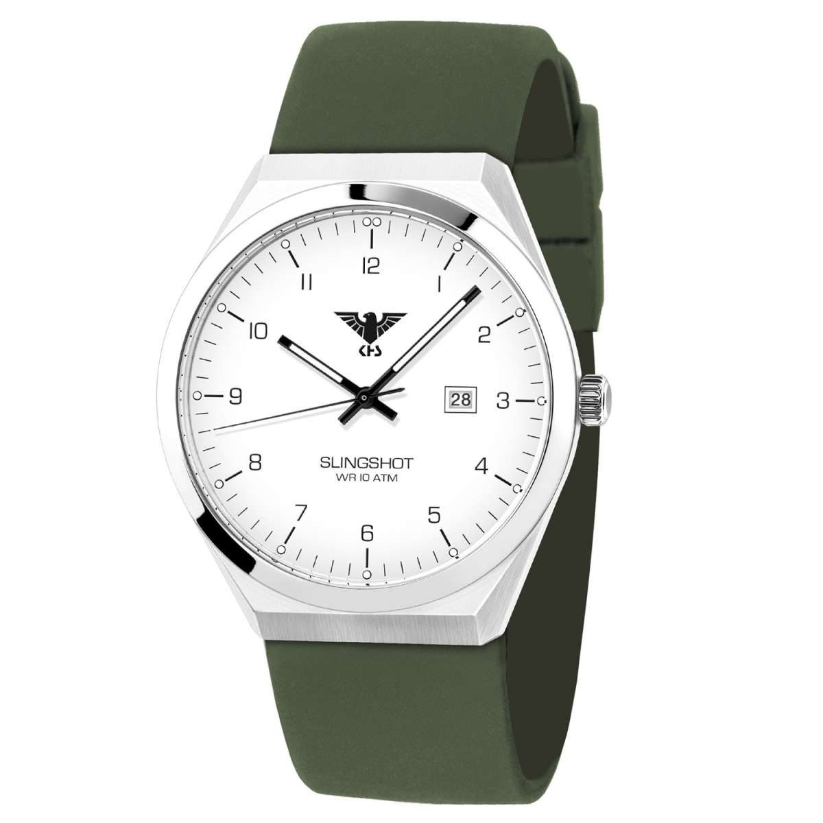 KHS Quarzuhr SLIS.SO, Herrenuhr Slingshot Quarz Silikonband Khaki