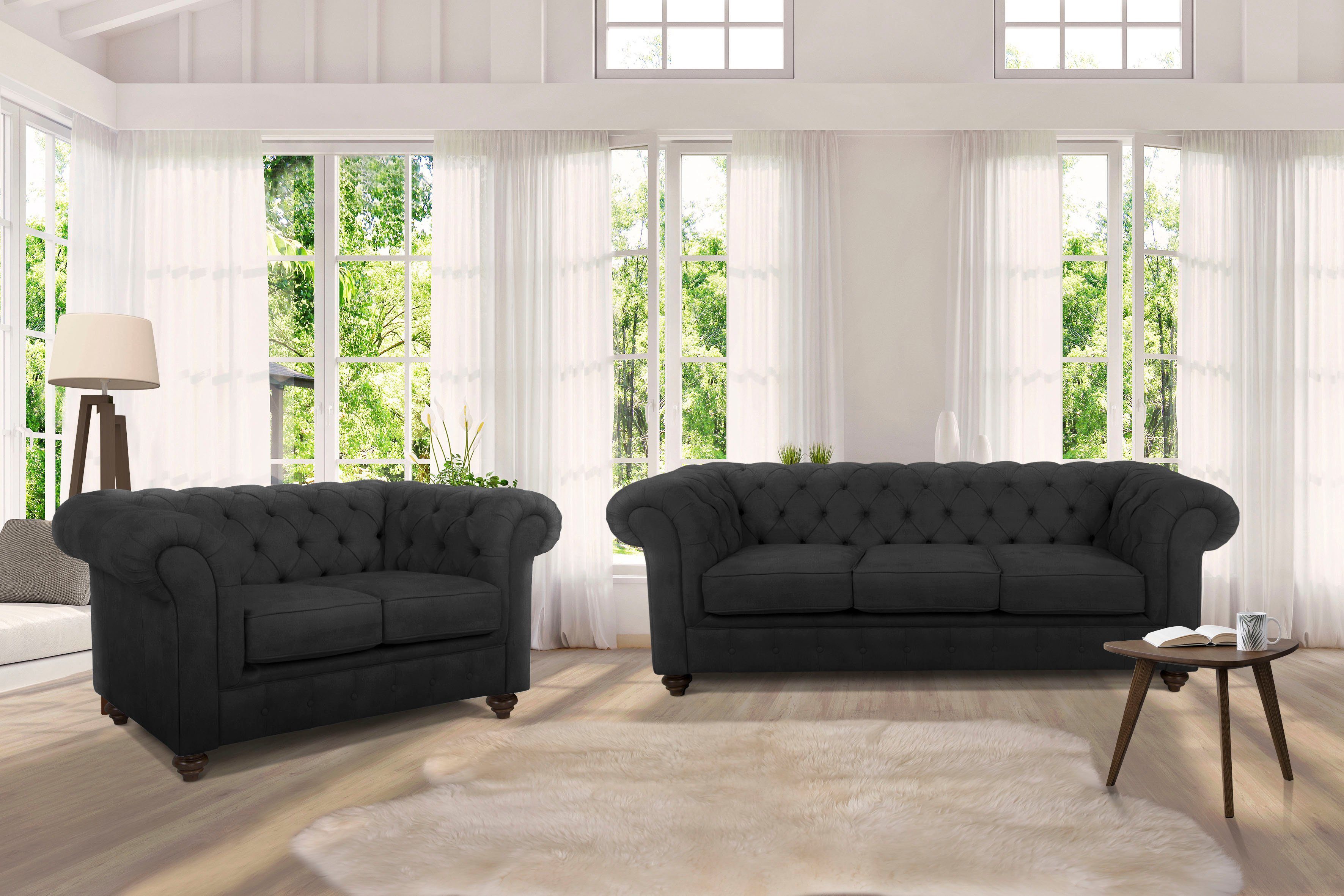 Home affaire Chesterfield-Sofa Duc 3-Sitzer, hochwertige Knopfheftung im Rü günstig online kaufen