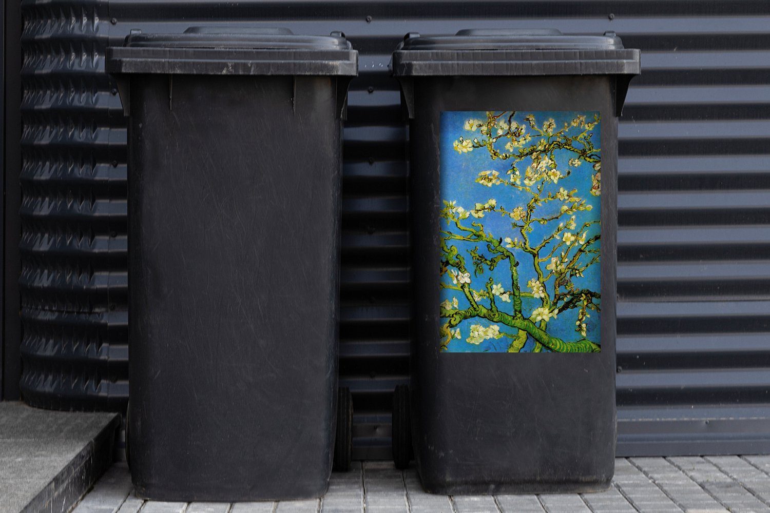 Wandsticker Abfalbehälter Mülltonne, St), Container, Gogh van Mandelblüte Vincent Sticker, (1 MuchoWow - Mülleimer-aufkleber,