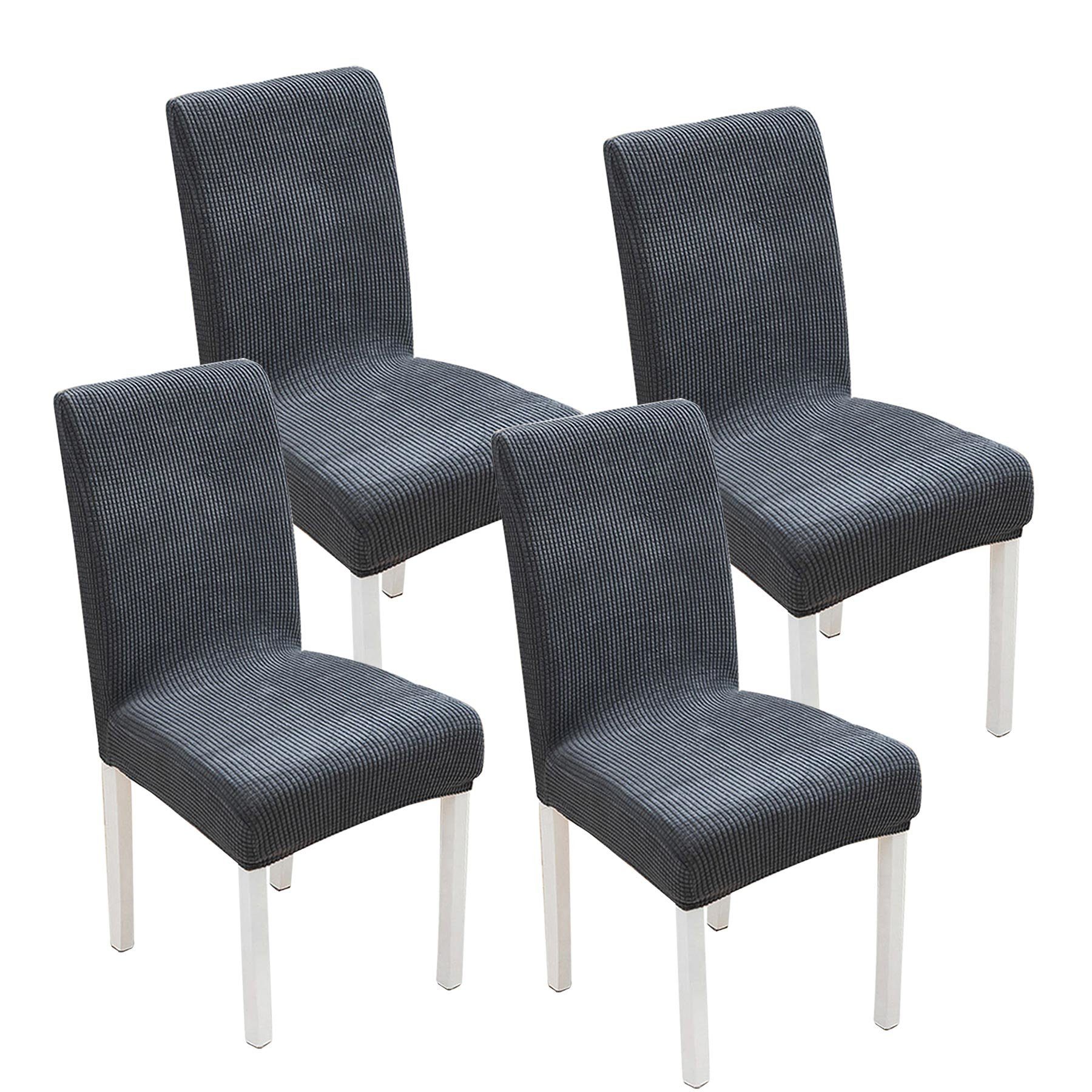 Sitzflächenhusse Universal Stuhlbezug Stretch Stuhl hussen Hochwertiger Stretchstoff, 7Magic, Stretch-Stuhlhussen, abnehmbar, waschbar,4er-set Dunkelgrau|M