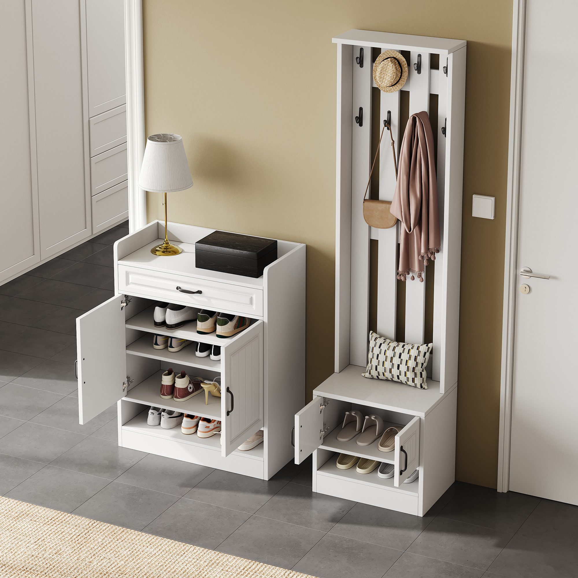 STILVORA Garderoben-Set mit Schuhschrank&Garderobe,2er-Set Garderobenset Wa günstig online kaufen