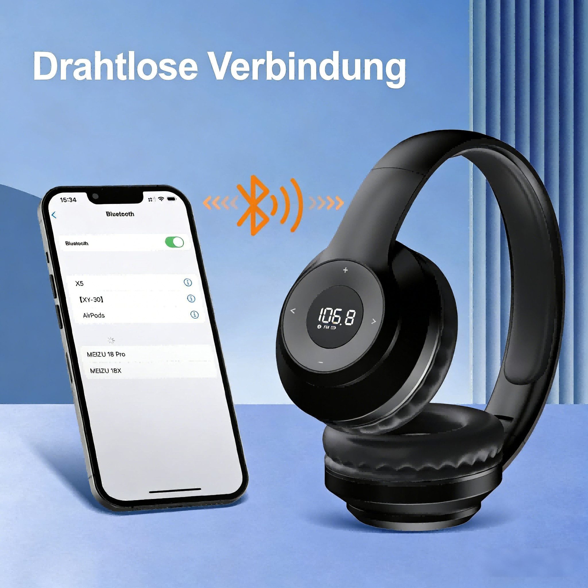 ibettertec Over-Ear-Kopfhörer, Kopfhörer-Radio mit Bluetooth 5.3 und AUX Bluetooth-Kopfhörer (Taktloses DSP-FM-Radio Kopfhörer, integrierter Akku, 3,5 mm AUX)
