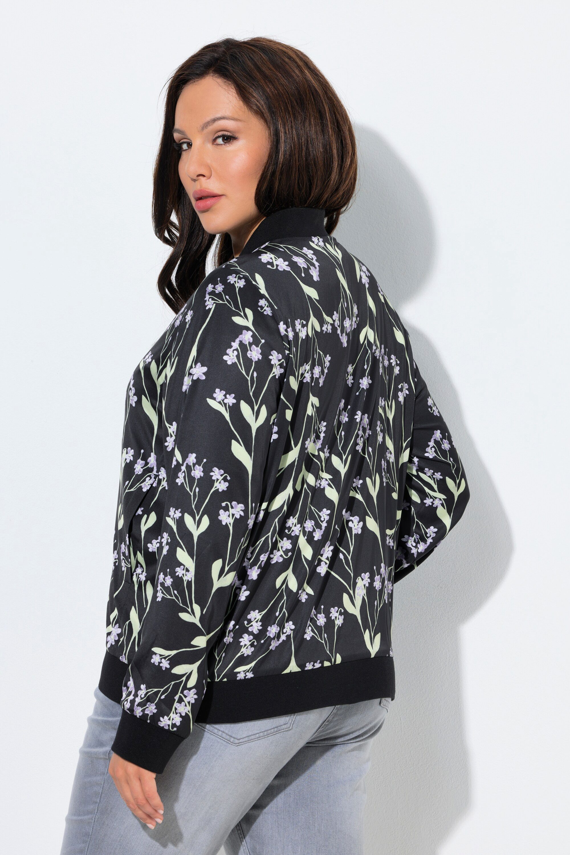 Ulla Popken Kurzjacke Wendeblouson Blüten/einfarbig Collegekragen