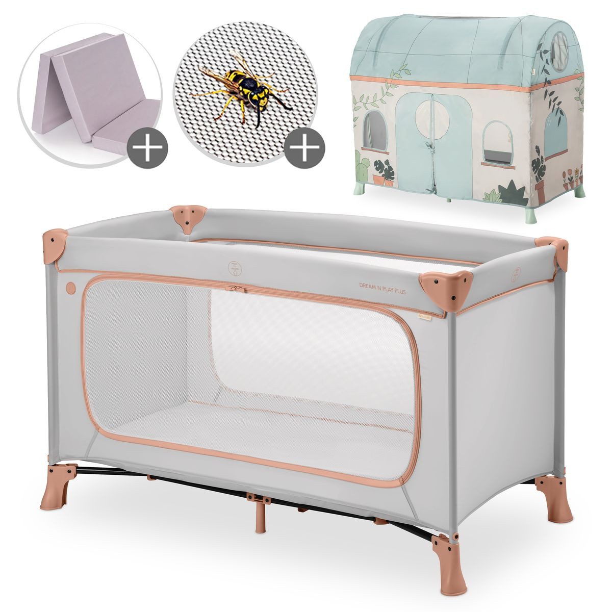 Baby-Reisebett Dream N Play Plus - Dusty Cork / Plants