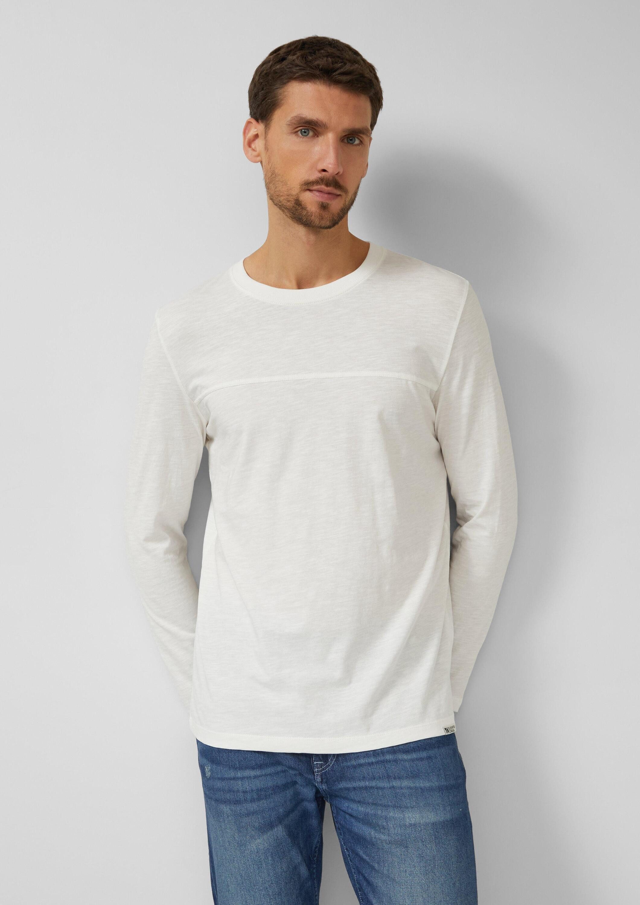 s.Oliver Langarmshirt T-Shirt Flammgarn-Longsleeve mit Teilungsnaht und Label-Patch
