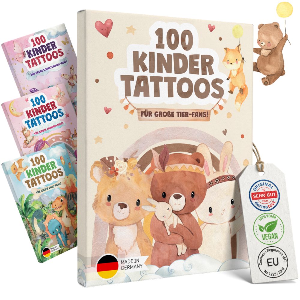 Eulentaler Kindertattoo I 100x hautfreundliche Kindertattoos I Von Pädagogen empfohlen, [Dermatest: Sehr Gut] Made in Germany, I Geburtstagsmitgebsel + Ausmalbilder