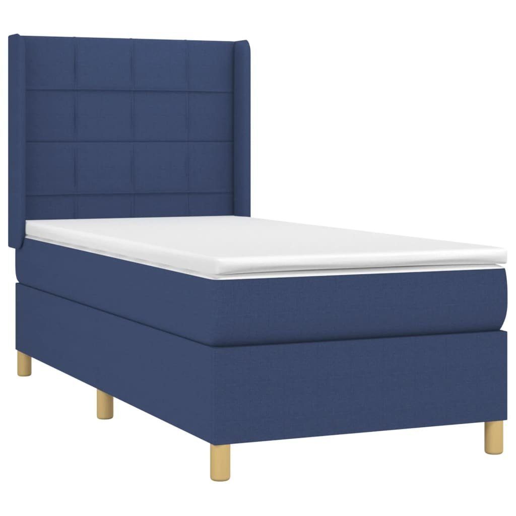 vidaXL Bett Boxspringbett mit Matratze & LED Blau 90x200 cm Stoff