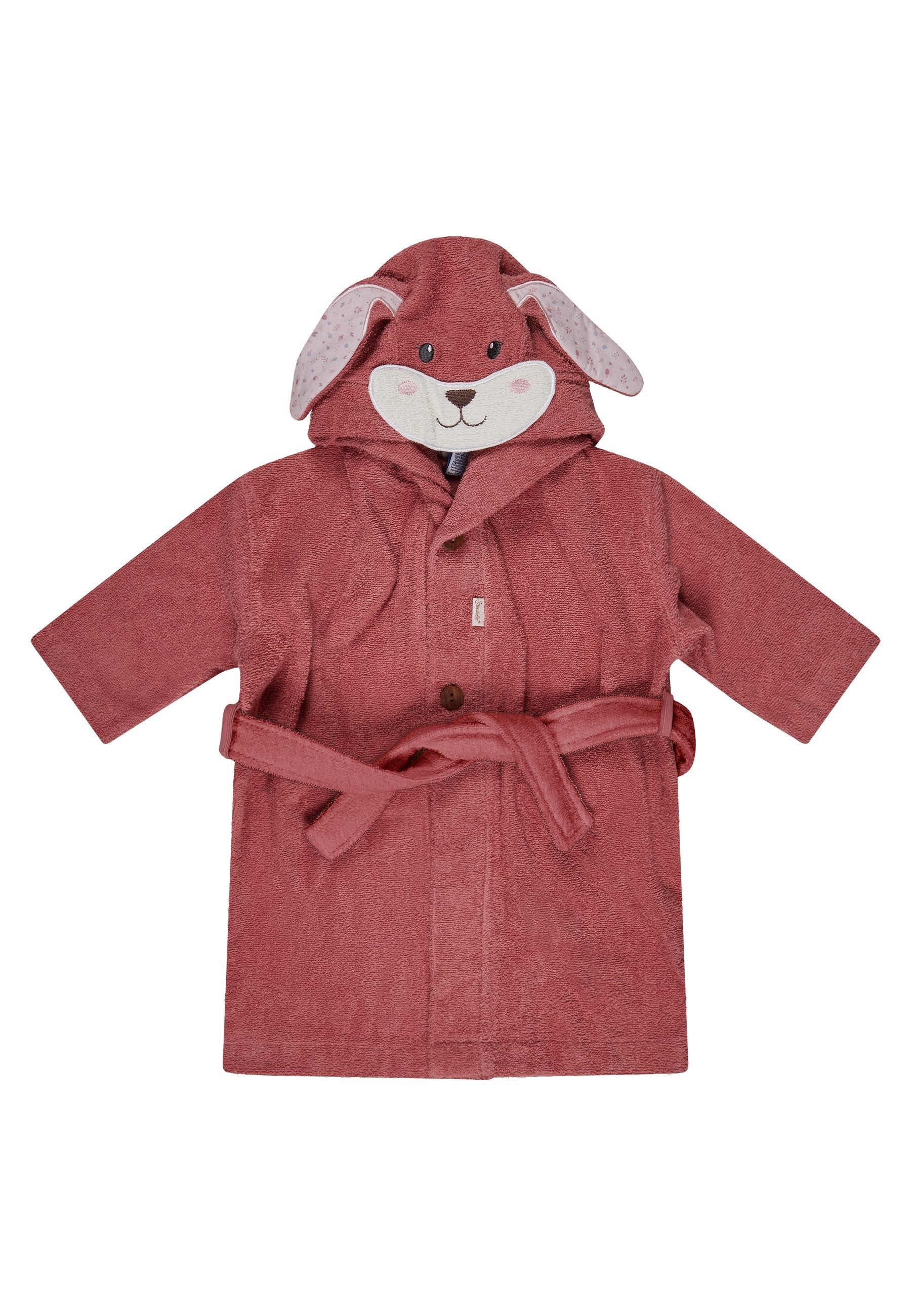 Sterntaler® Babybademantel Sterntaler® Bademantel Hase Hanni, lange Arme, 100 % Baumwolle, aus saugfähiger Baumwolle, kuschelweiche Frotteequalität, mit Kapuze und Gürtel, 3D Elemente an der Kapuze, edle Holzknöpfe, Knöpfe