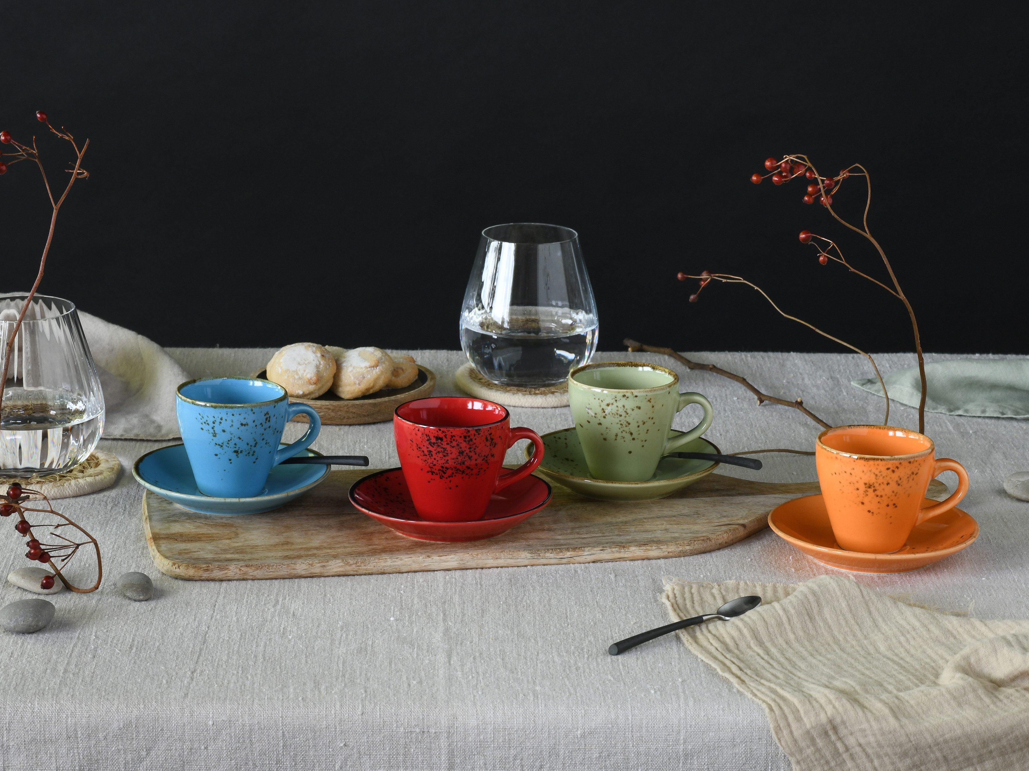 CreaTable Espressotasse Nature Collection Mediterran, Espresso-Set, 8-tlg., 8-tlg., Steinzeug, Handwerklicher Look, Vintage