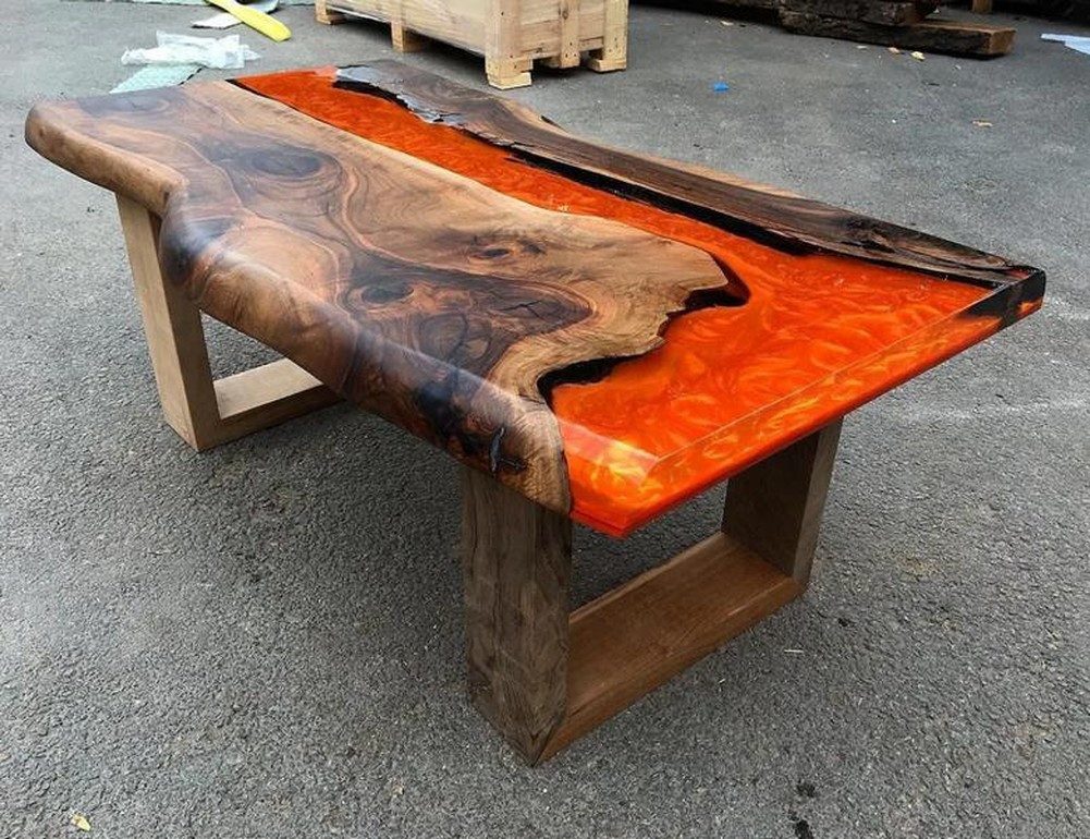 JVmoebel Couchtisch Zweifarbiger Epoxidharz Tisch aus Massivholz für Wohnzimmer, Made in Europa