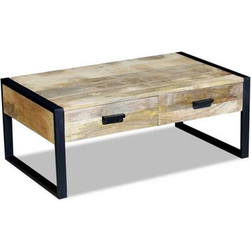 furnicato Couchtisch mit 2 Schubladen Mangoholz Massiv 100x60x40 cm