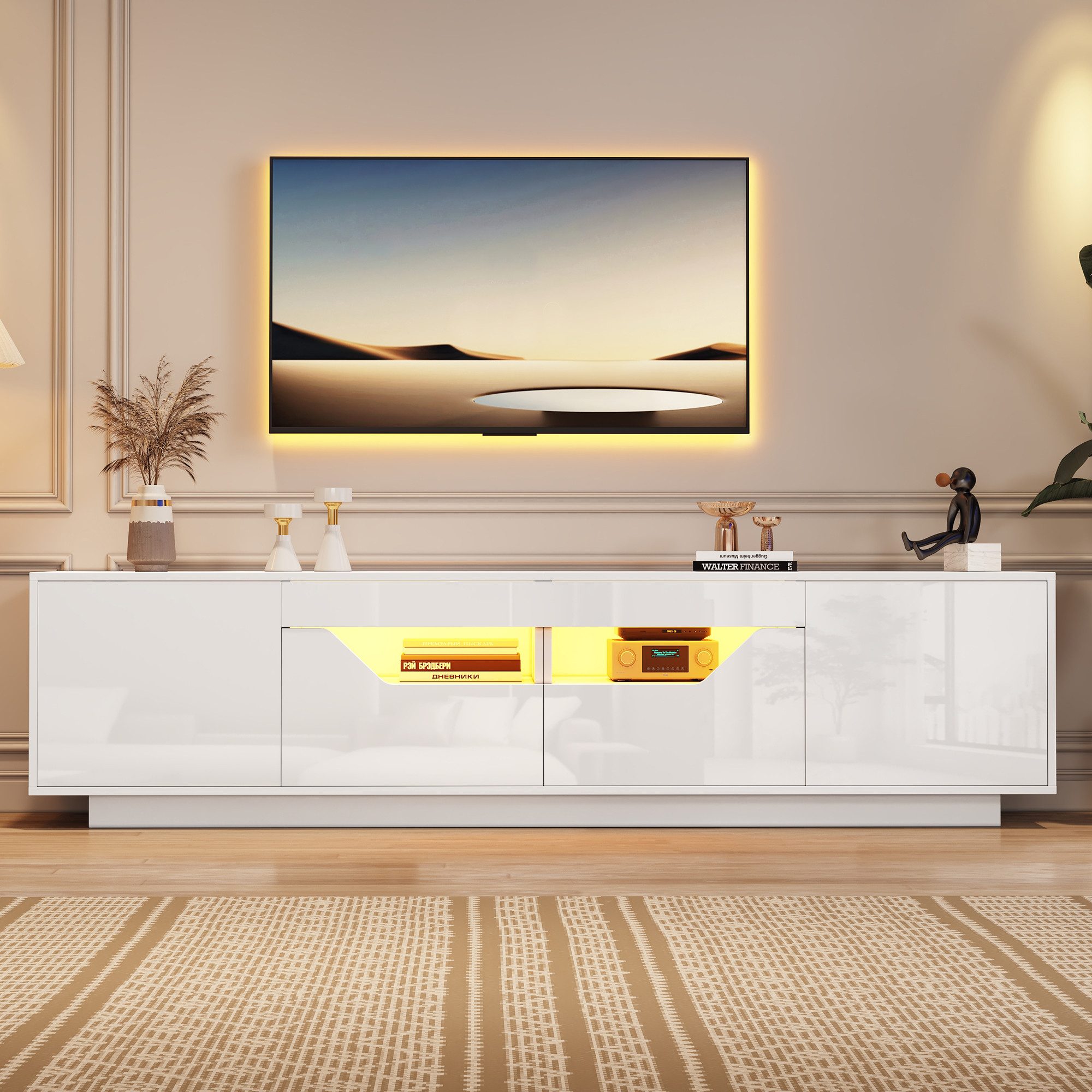 Merax Lowboard hochglanz Fernsehschrank mit LED-Beleuchtung günstig online kaufen