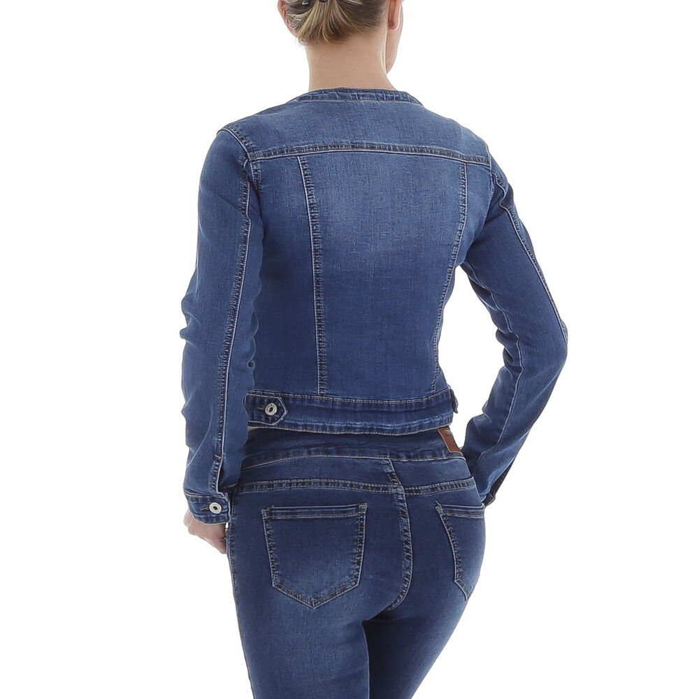 Ital-Design Jeansjacke Damen Freizeit Perlen Stretch Jeansjacke in Blau