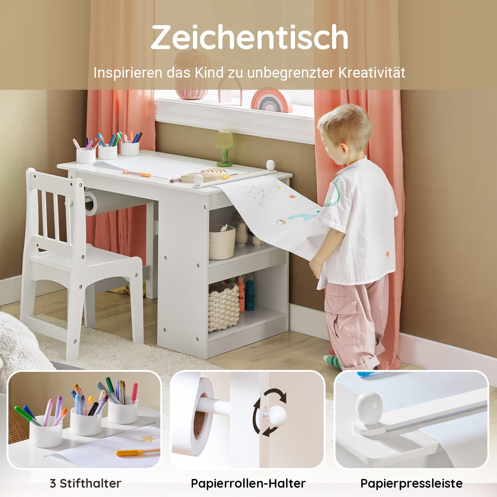 SoBuy Kindersitzgruppe KMB60, Spieltisch Kindermöbel Multifunktions Möbelset, Kindertisch mit 1 Stuhl Kinder Tisch Stuhl Set Maltisch für Kinder