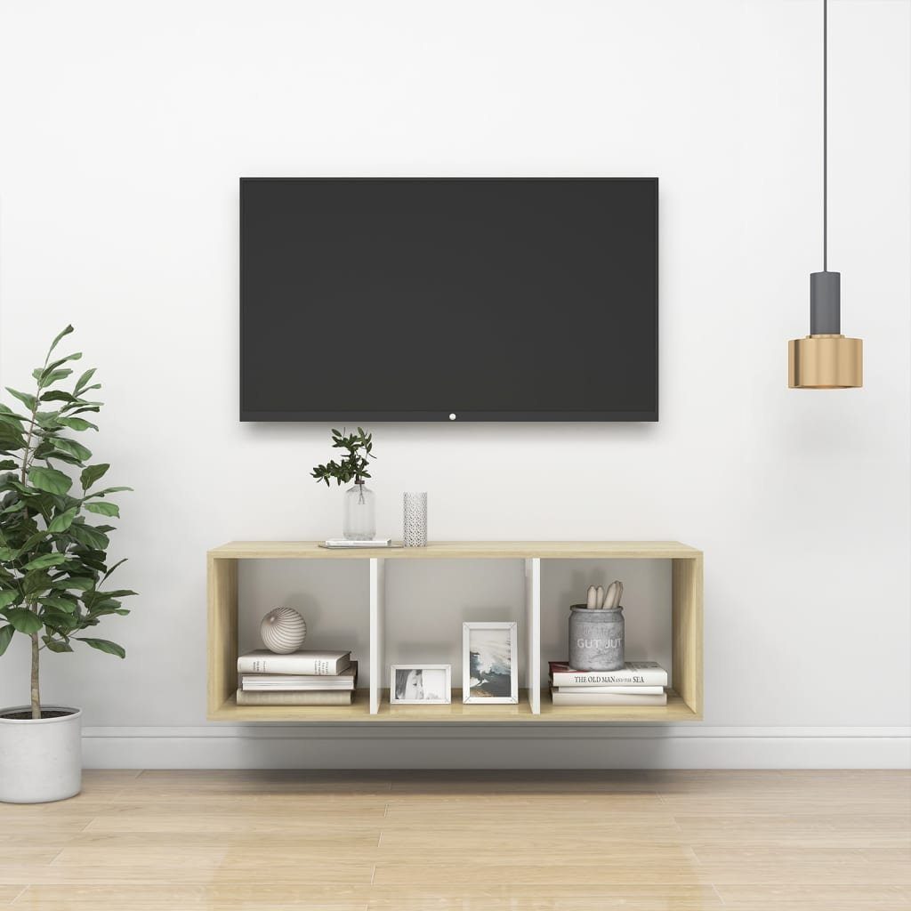 furnicato TV-Schrank TV-Wandschrank Sonoma-Eiche cm Holzwerkstoff und Weiß 37x37x107