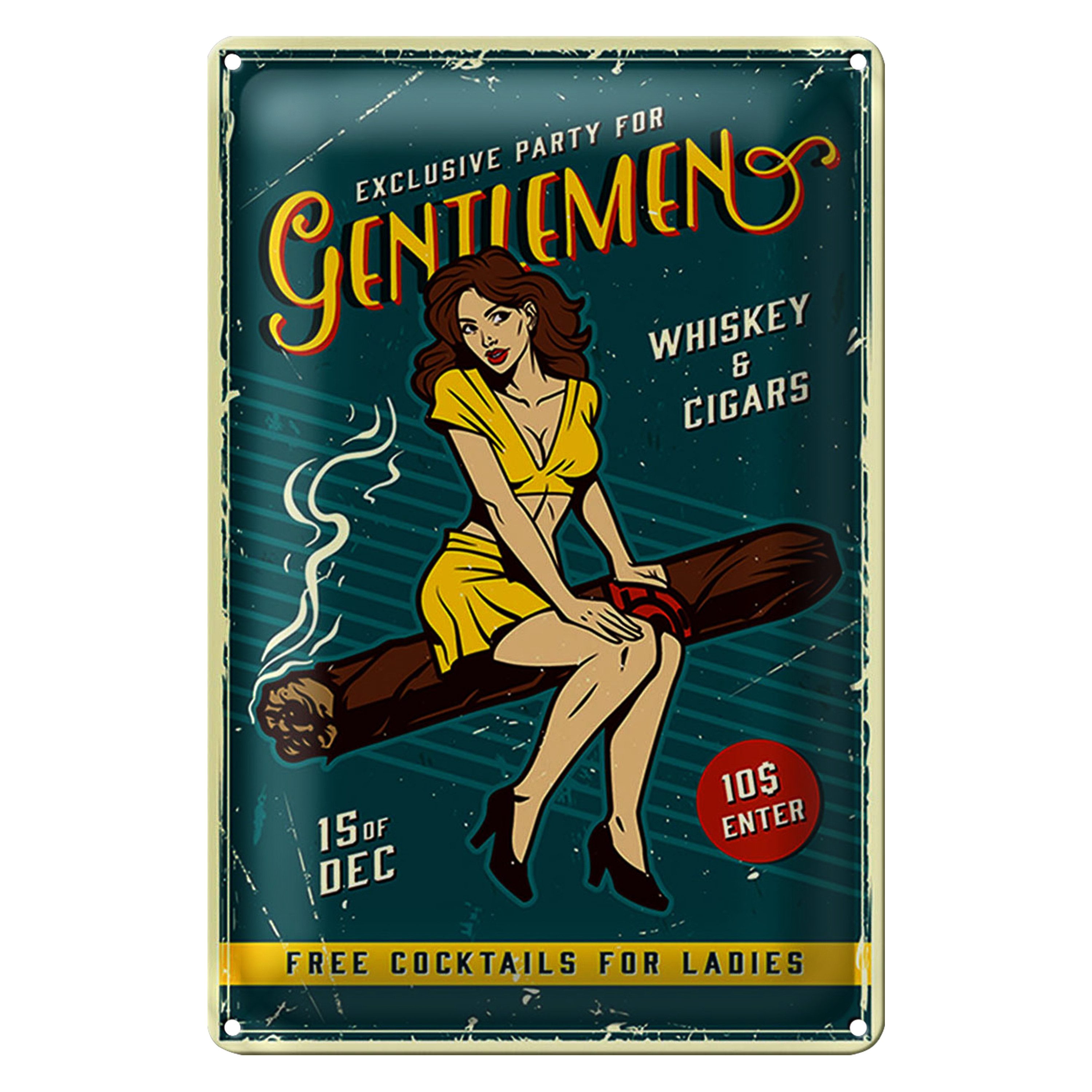 Metallschild Retro 12x18cm Pinup exclusive party gentlemen