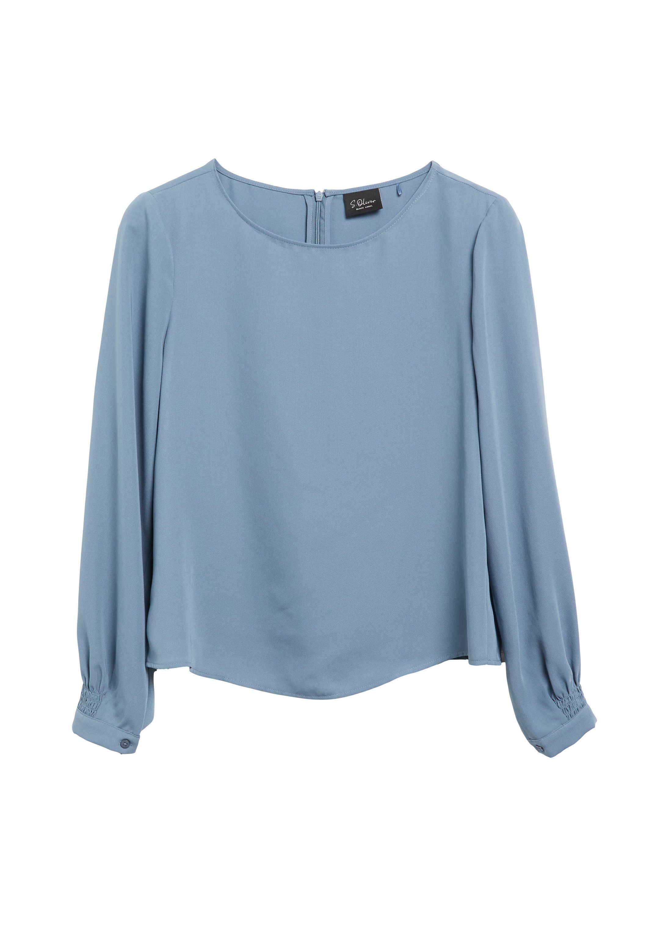 s.Oliver Langarmbluse Bluse Crêpe-Bluse mit Reißverschluss und Smok-Detail – Bild 2 von 5