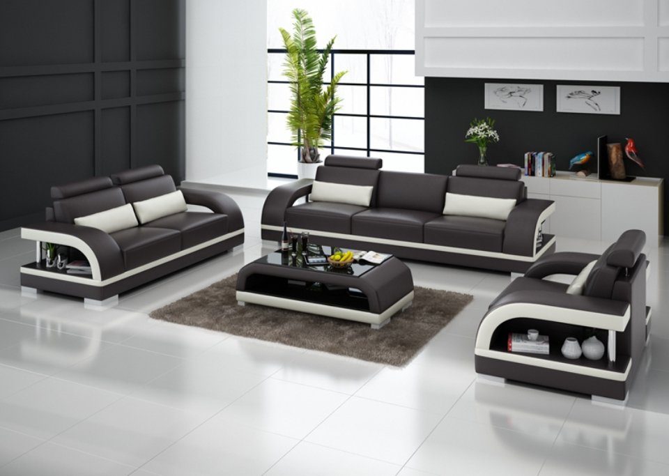 in JVmoebel Europe Made Sofa Ledersofa Couch Wohnlandschaft Sitzer Sofa Garnitur, 3+2+1