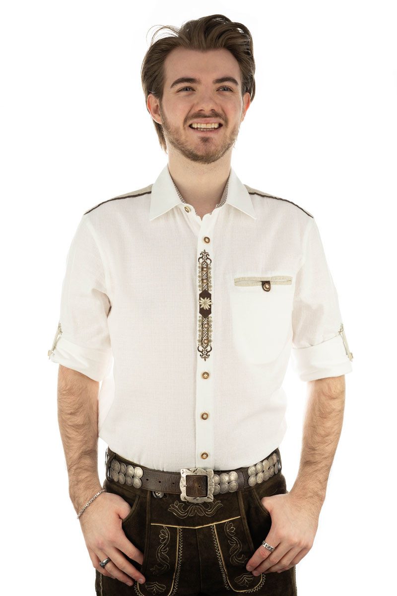 OS Trachten Trachtenhemd Hupayo Langarmhemd mit Paspeltasche, Edelweiß-Stickerei auf der Knopfleiste – Bild 4 von 5