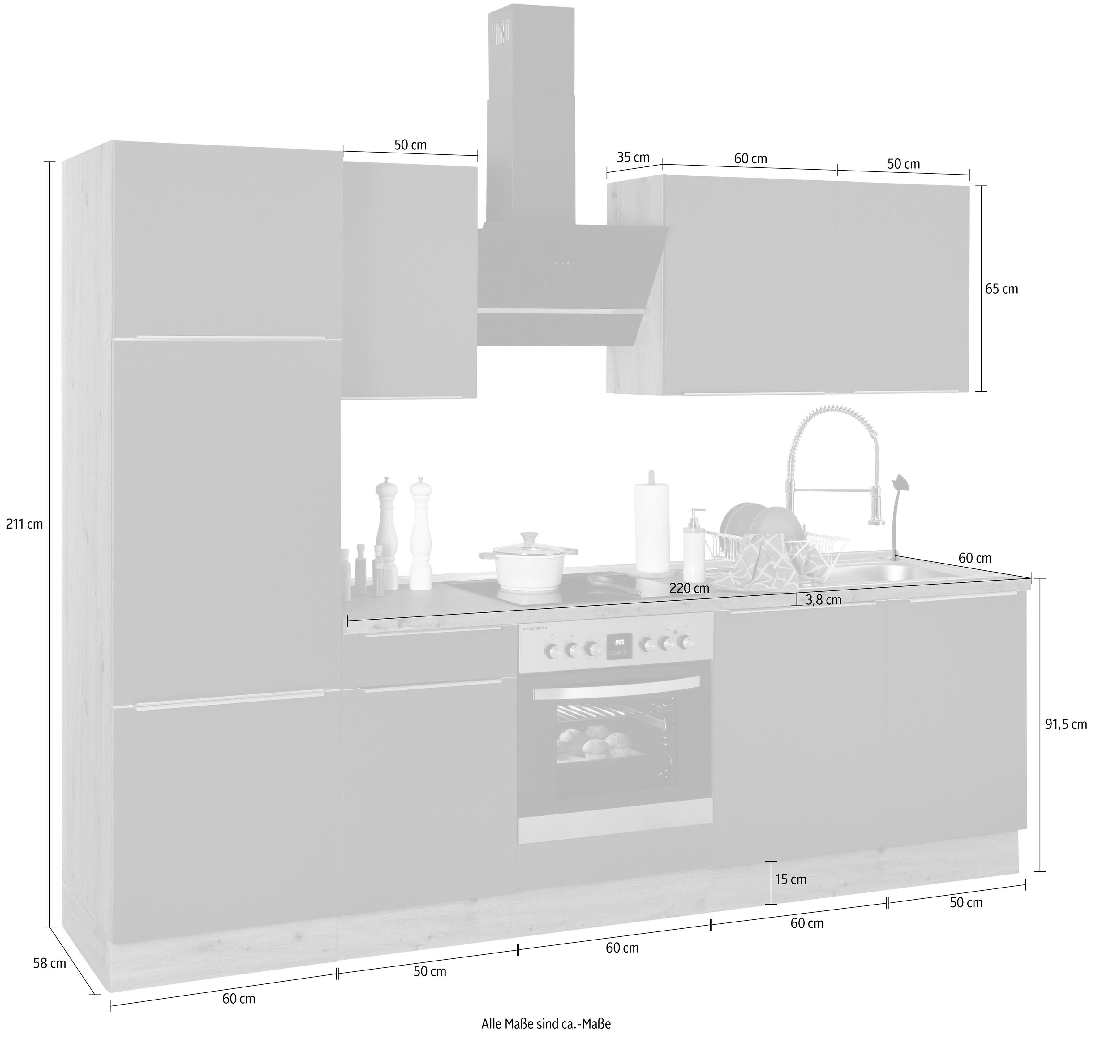 artisaneiche cm der Küchenzeile Breite Close hochwertige RESPEKTA wie Funktion, Soft | Serie aus 280 Ausstattung Safado grau/artisaneiche Marleen,