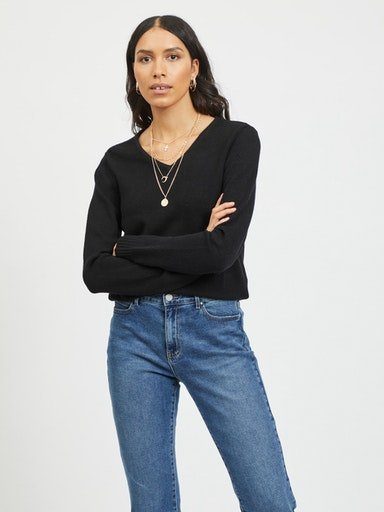 Vila V-Ausschnitt-Pullover VIRIL V-NECK L/S KNIT TOP NOOS Black 