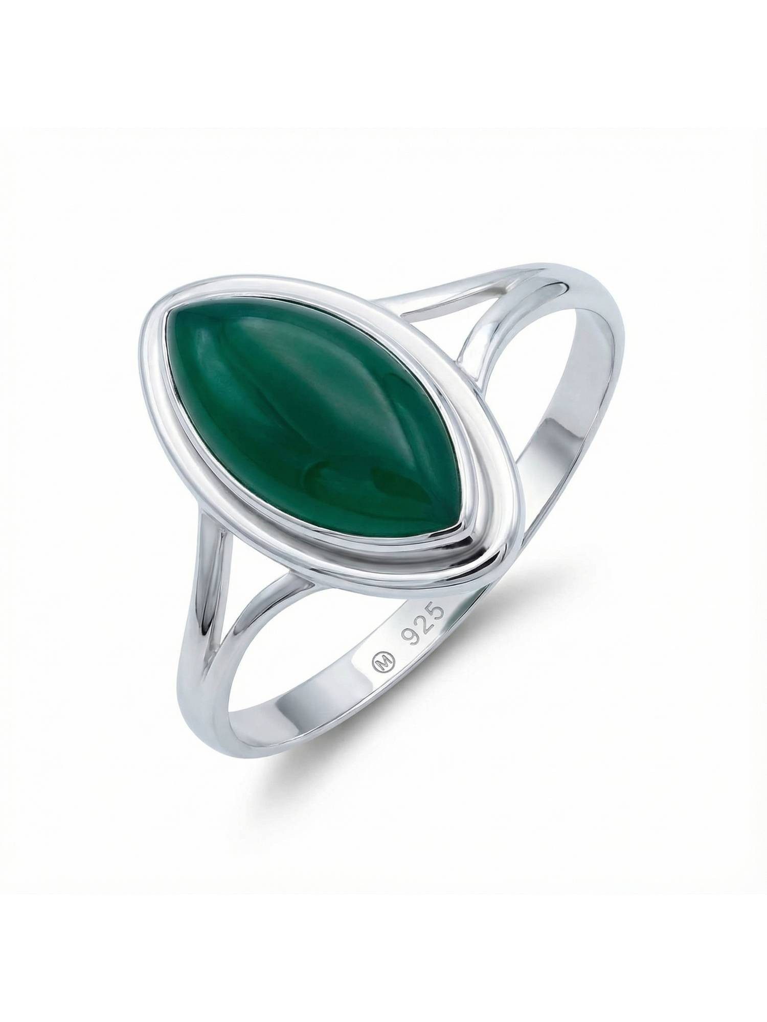 mantraroma Silberring SARALA Ellipse aus 925 Silber mit grünen Onyx (Ring mit Schmuckbeutel), Damenring aus 925er Silber