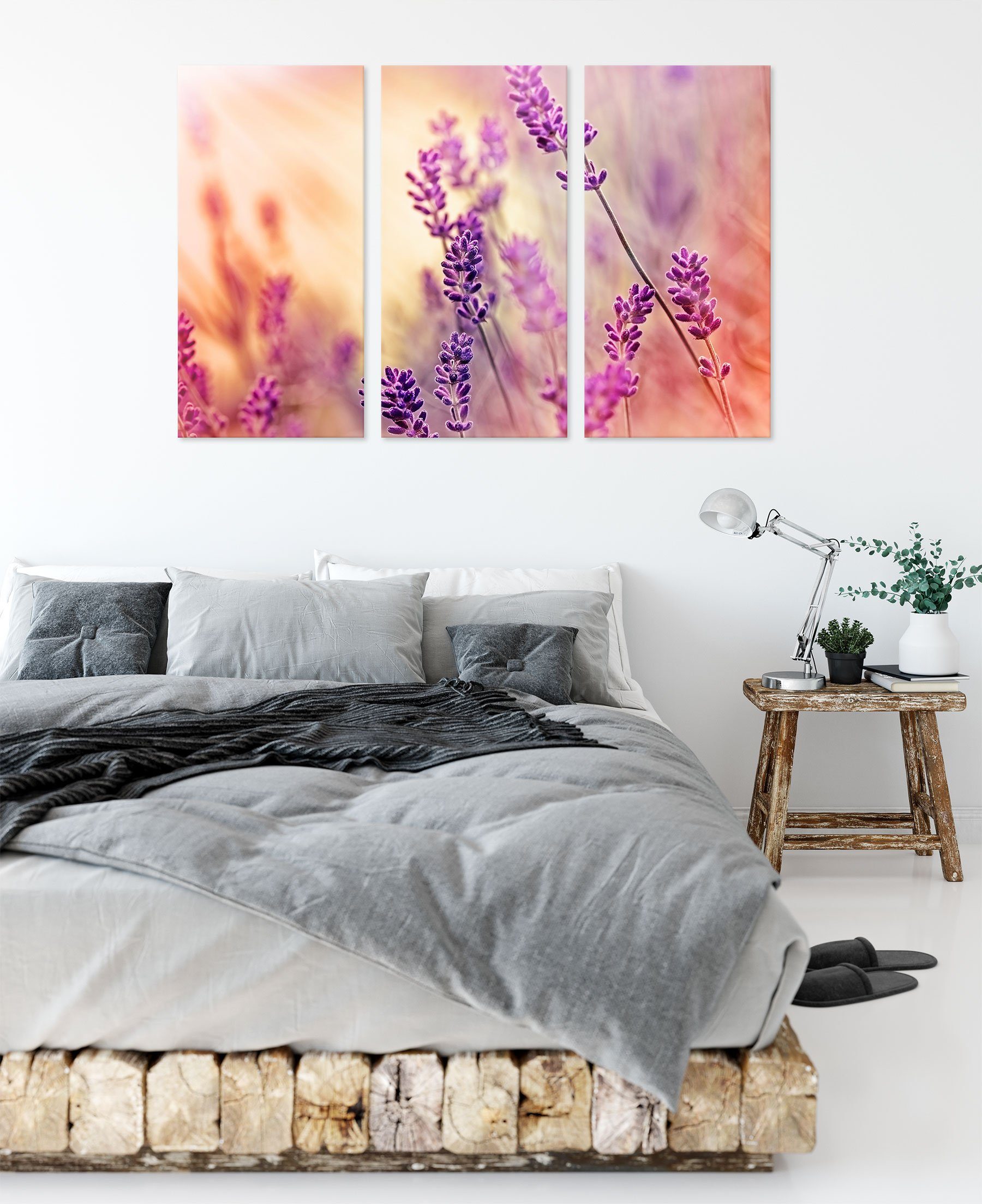 Pixxprint Lavendel (1 Lavendel, inkl. bespannt, 3Teiler Eleganter Eleganter Leinwandbild St), (120x80cm) Leinwandbild fertig Zackenaufhänger