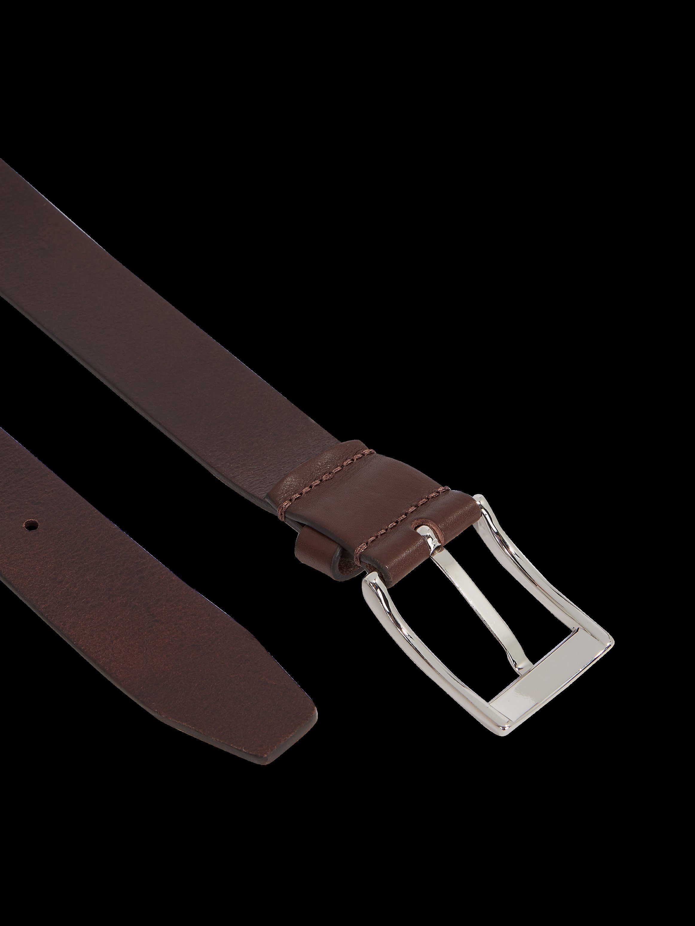 quadratischer Hilfiger Ledergürtel mit Logo-Metallschnalle dunkelbraun Tommy