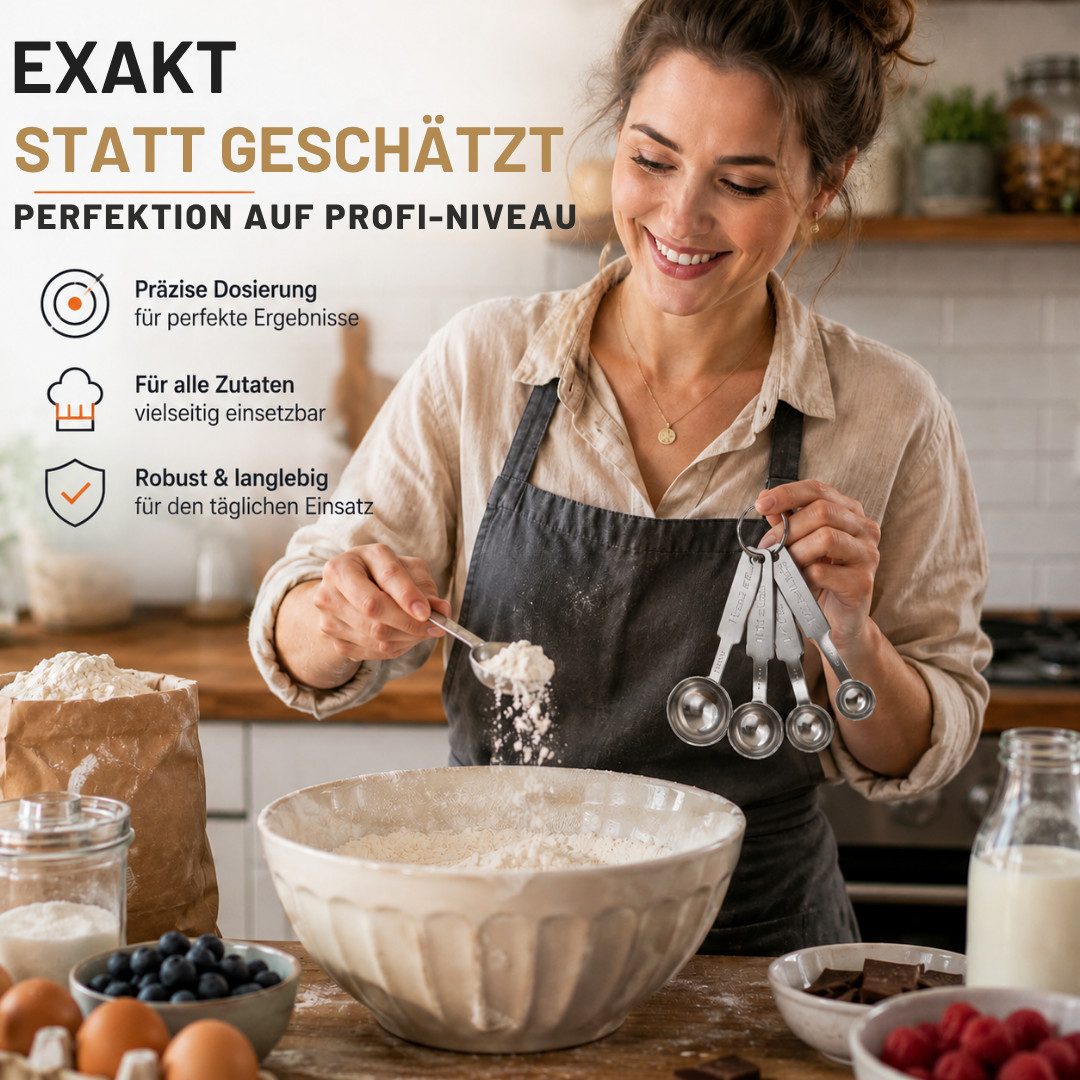 Topanbieter999 Messlöffel, Edelstahl, (4 Messgrößen von 1/4 TL bis 1 EL (1,25-15 ml)