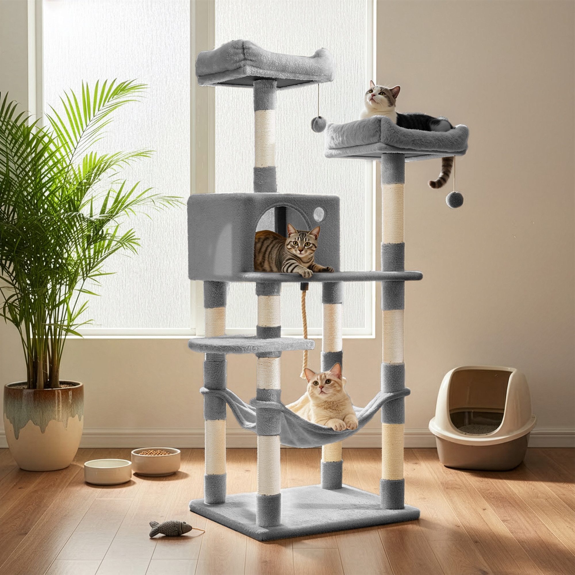 FEANDREA Kratzbaum, Katzenbaum, 143 cm, 2 kuschelige Aussichtsplattformen