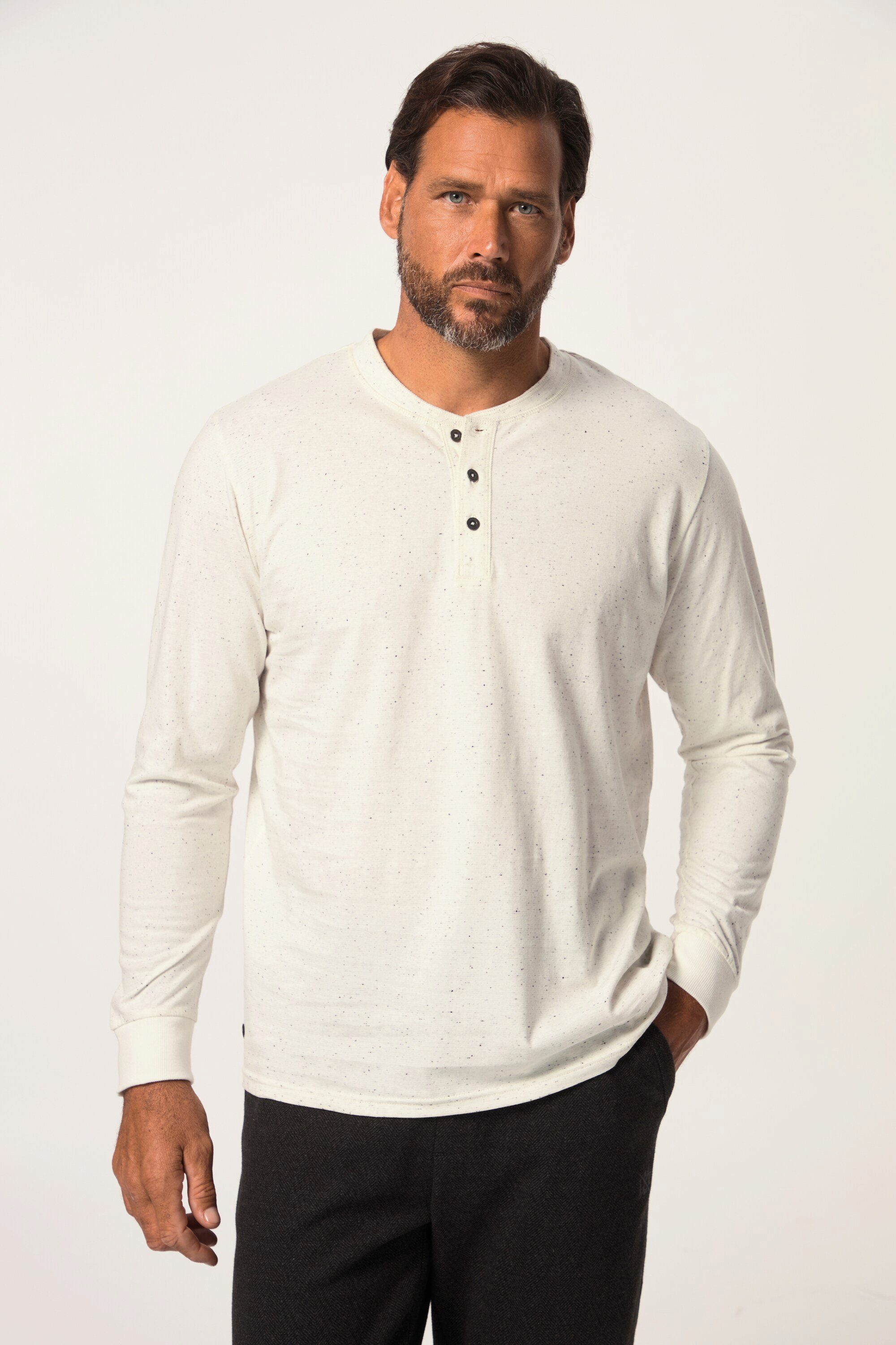 JP1880 T-Shirt Henley Langarm Strukturjersey Rundhals Knopfleiste