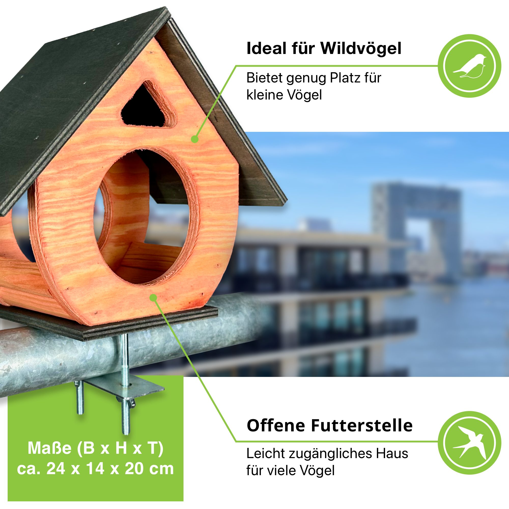 gartenetage Vogelhaus Balkon-Vogelhäuschen aus wetterfestem Natur-Holz, günstig online kaufen