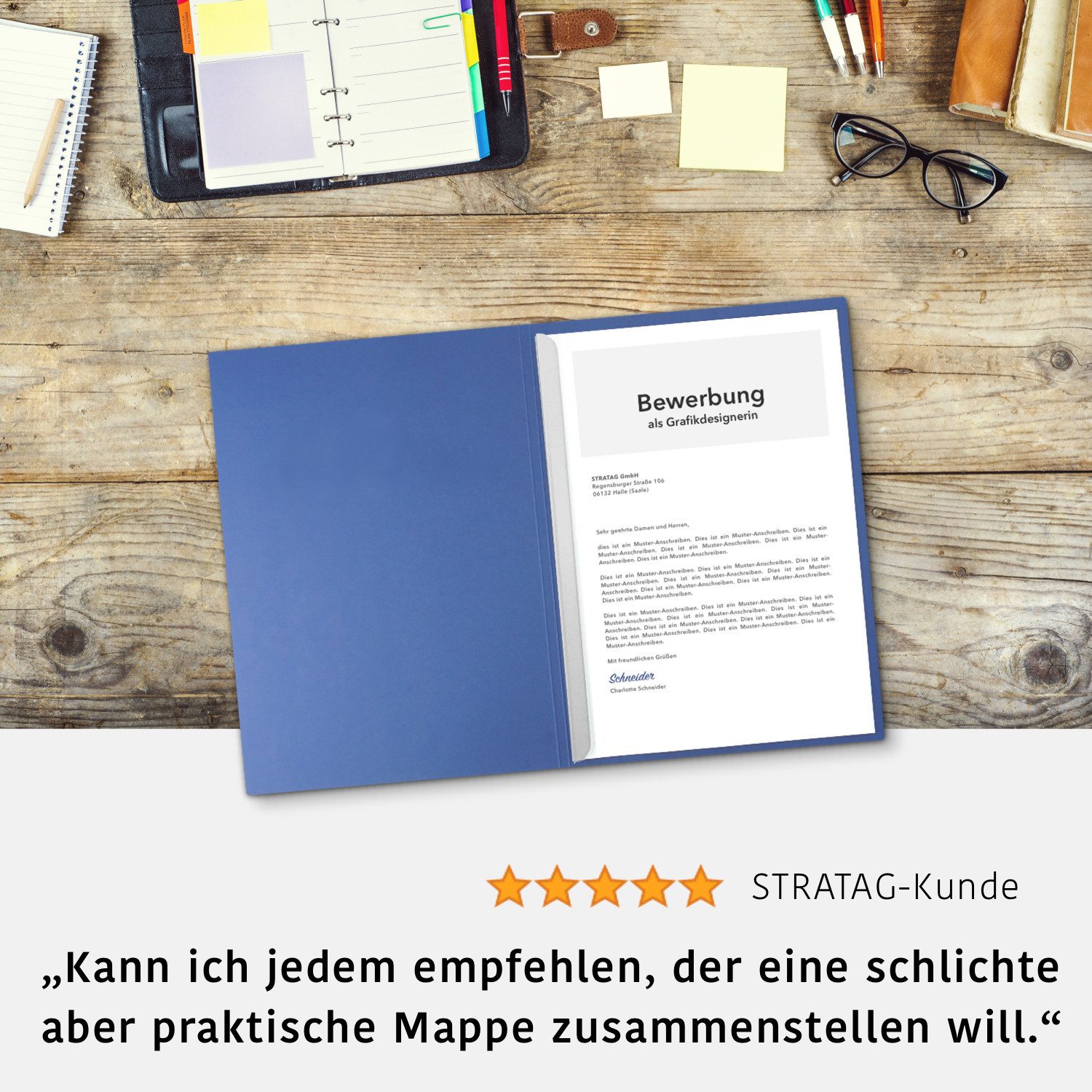 STRATAG Bewerbungsmappe in feinster Lederstruktur - 10 Stück 1-teilig mit 1 Klemmschiene (Set, 10-St., mit hochwertiger Relief-Prägung BEWERBUNG), direkt vom He – Bild 5 von 5