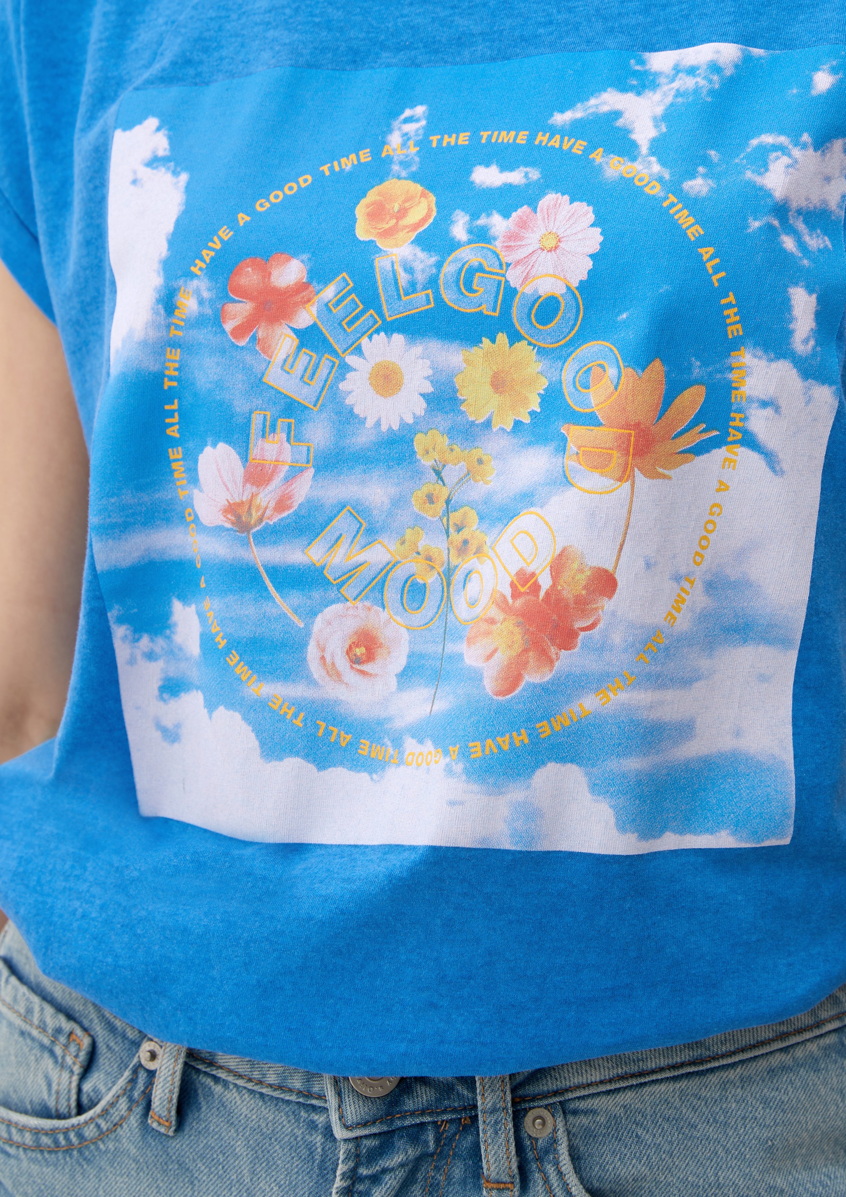 Kurzarmshirt Frontprint Dye mit T-Shirt QS Garment royalblau